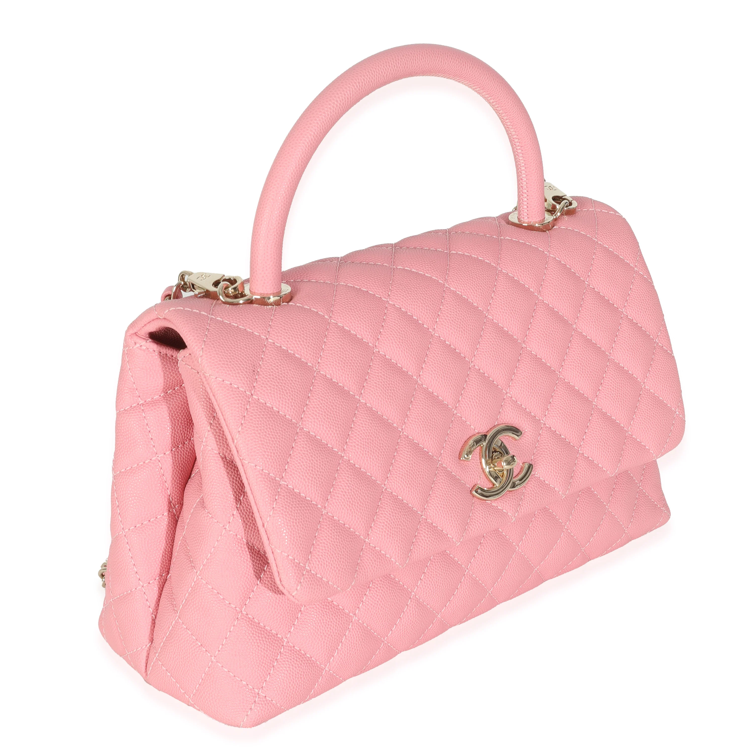 Pink Quilted Caviar Medium Coco Top Handle Bag - Image 3