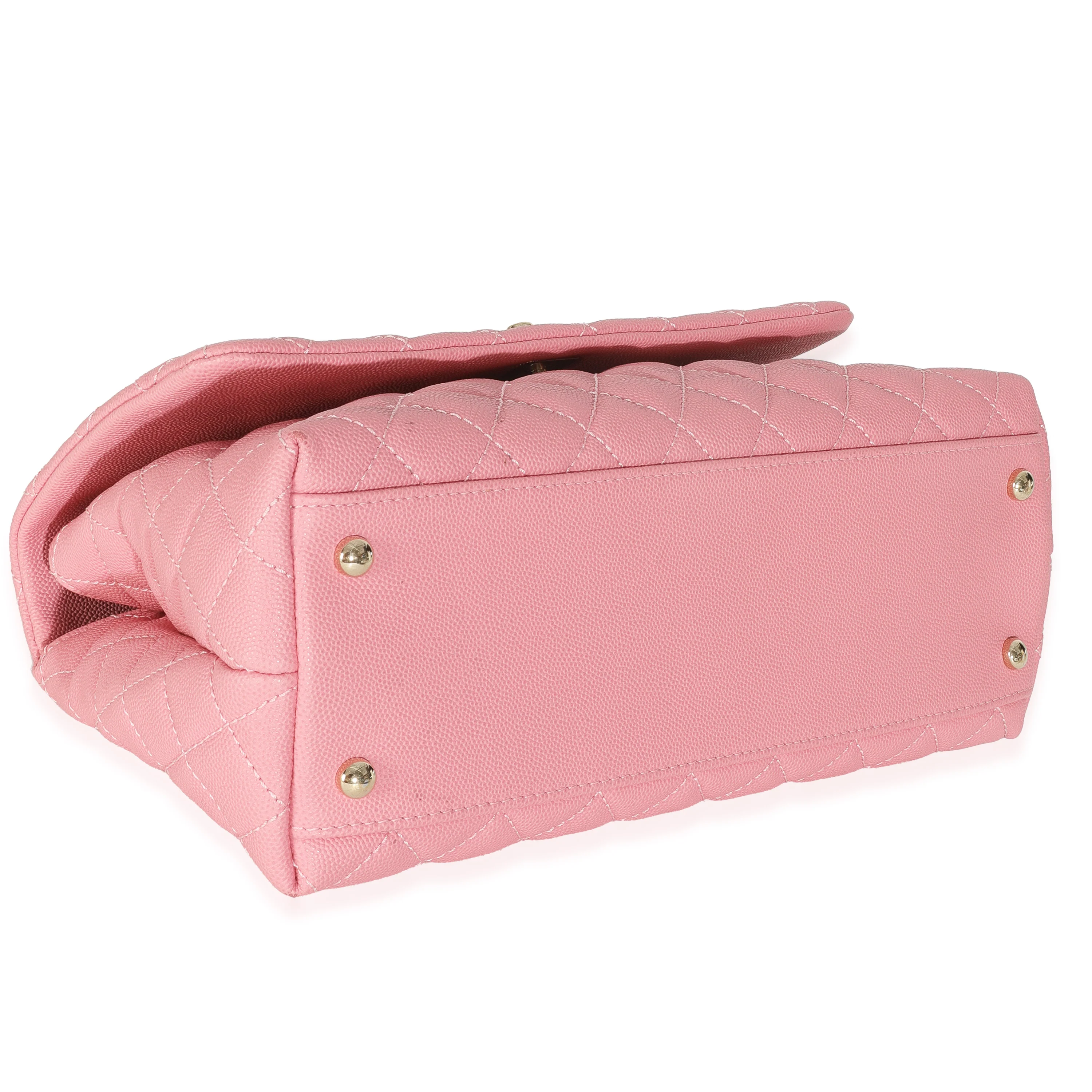 Pink Quilted Caviar Medium Coco Top Handle Bag - Image 6