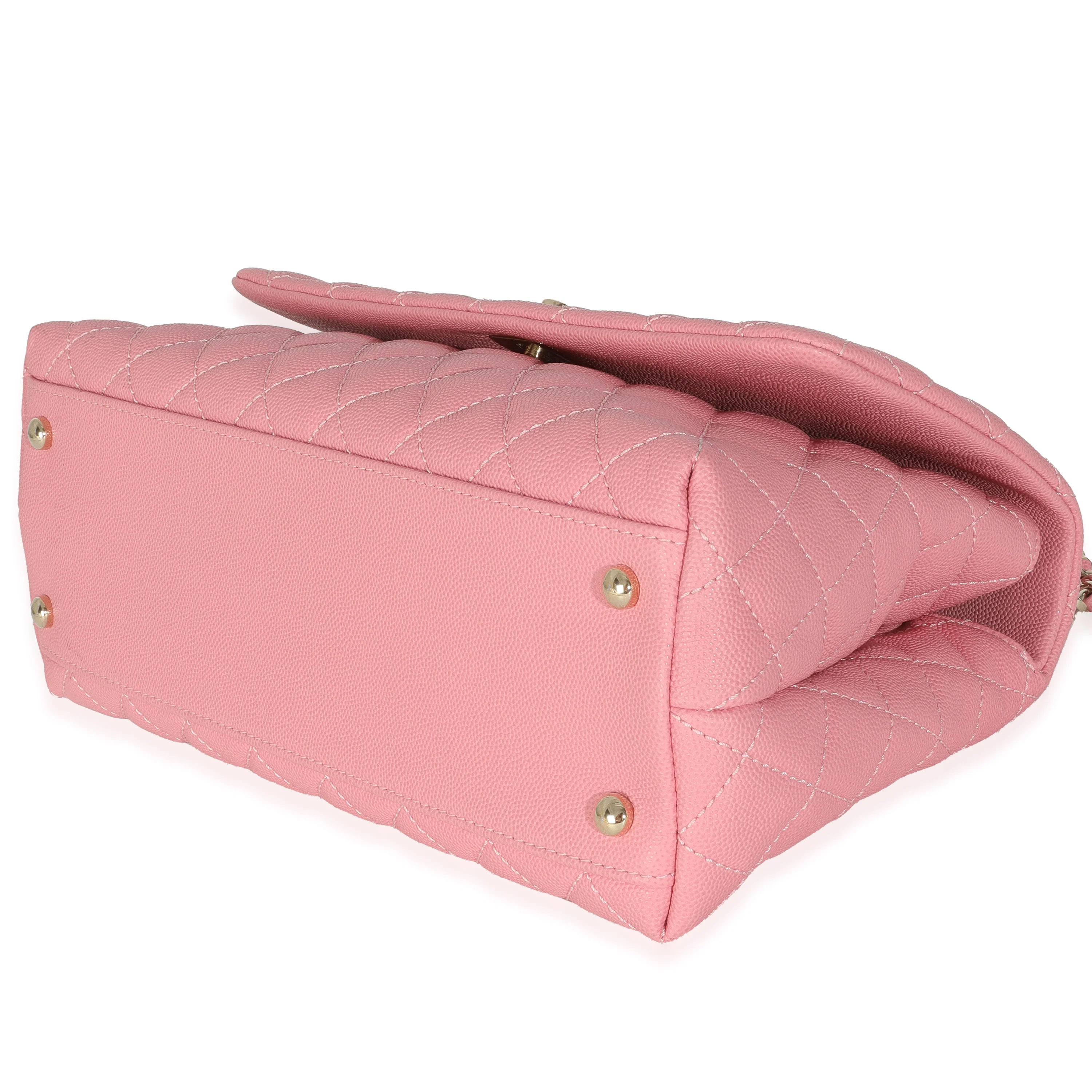 Pink Quilted Caviar Medium Coco Top Handle Bag - Image 7