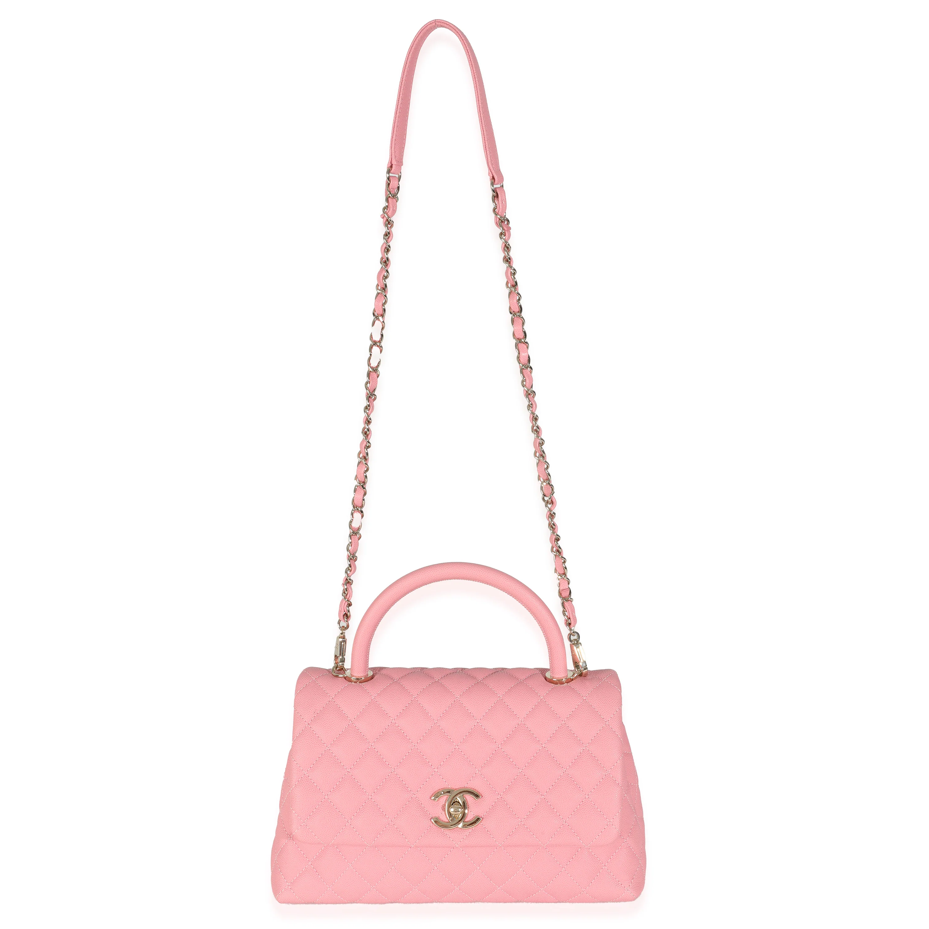 Pink Quilted Caviar Medium Coco Top Handle Bag - Image 8