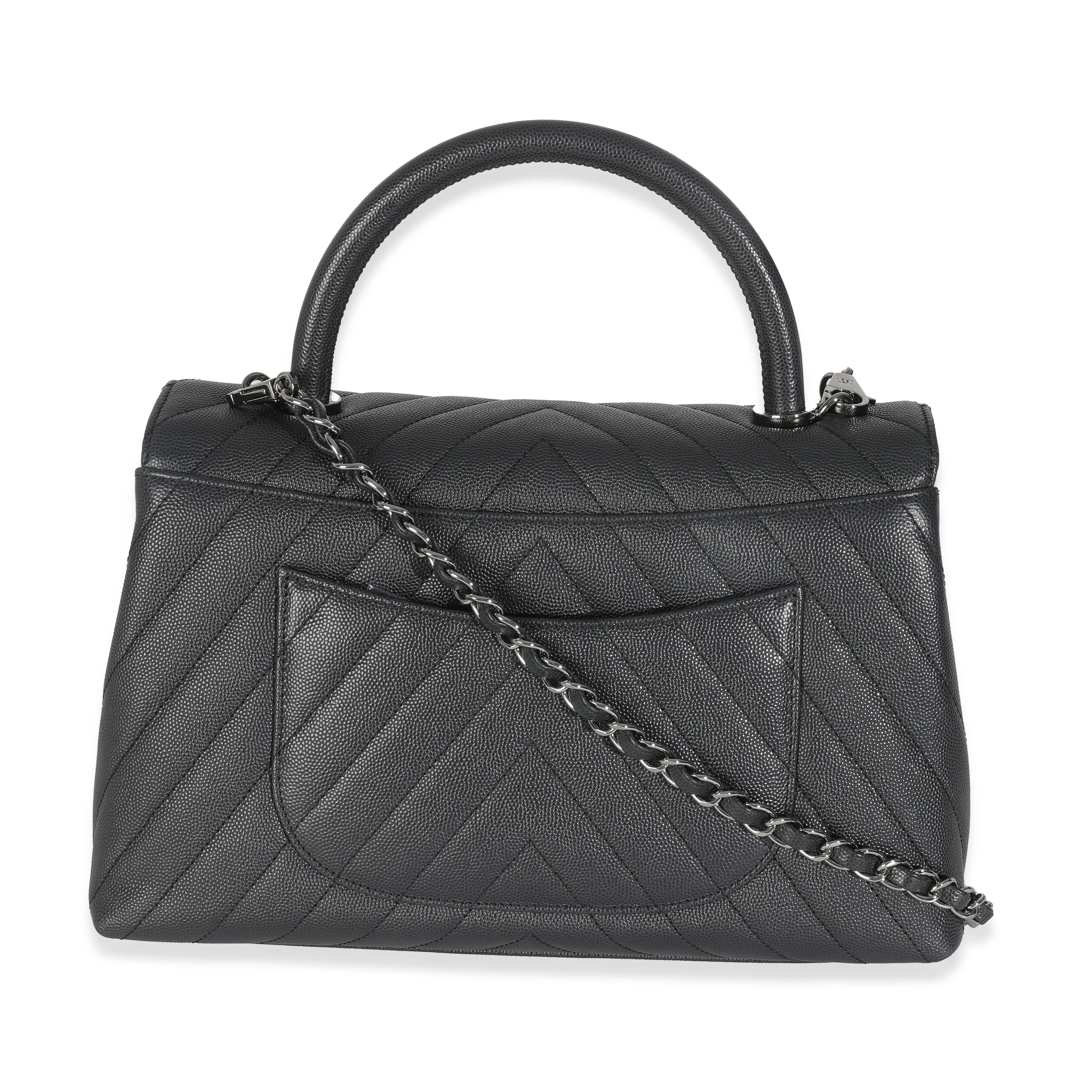 Grey Caviar Chevron Medium Coco Top Handle Bag - Image 4