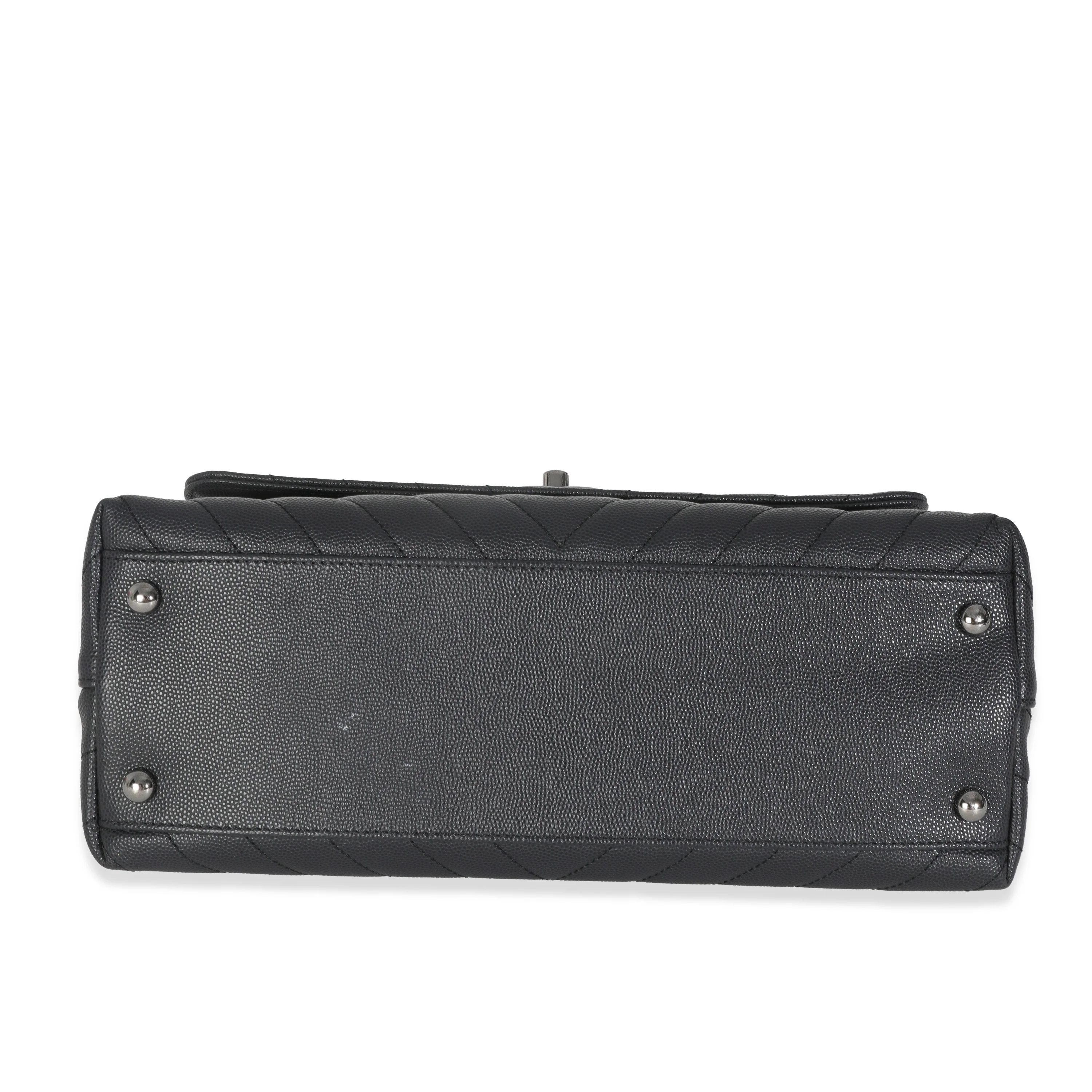 Grey Caviar Chevron Medium Coco Top Handle Bag - Image 5