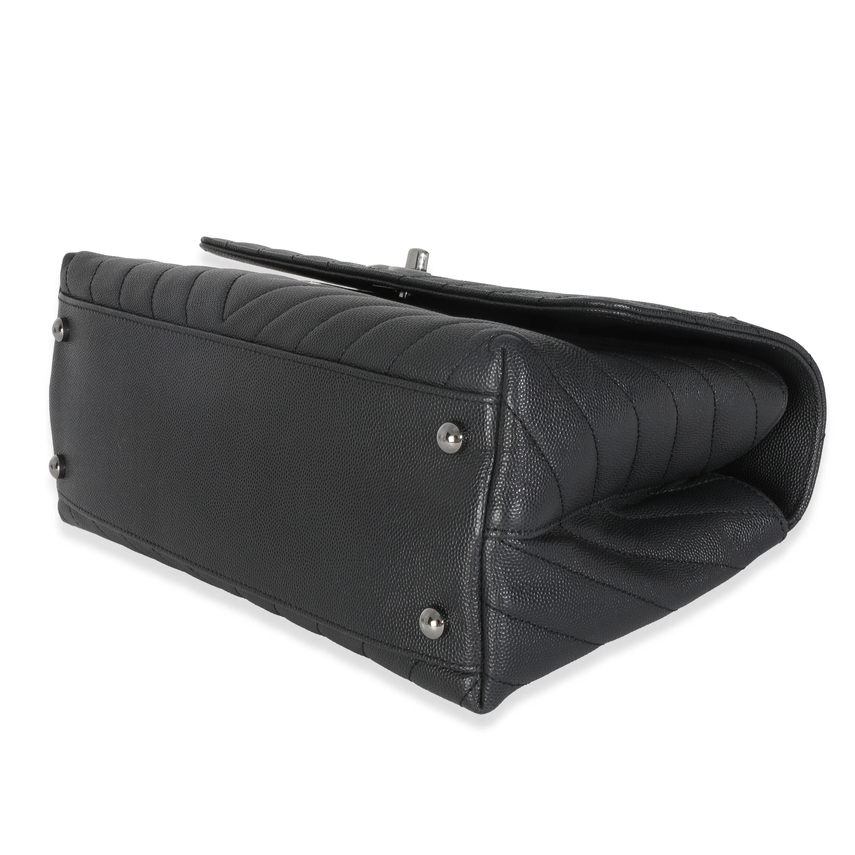 Grey Caviar Chevron Medium Coco Top Handle Bag - Image 7