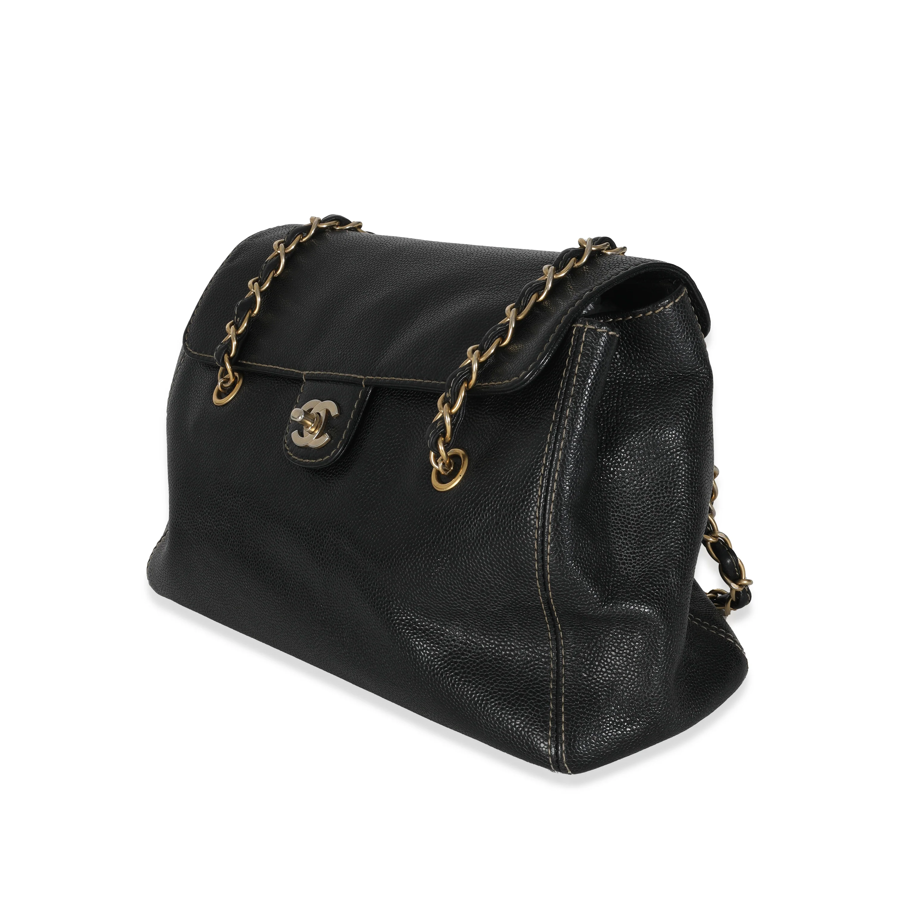 Vintage Black Caviar Chain CC Flap Shoulder Bag - Image 2