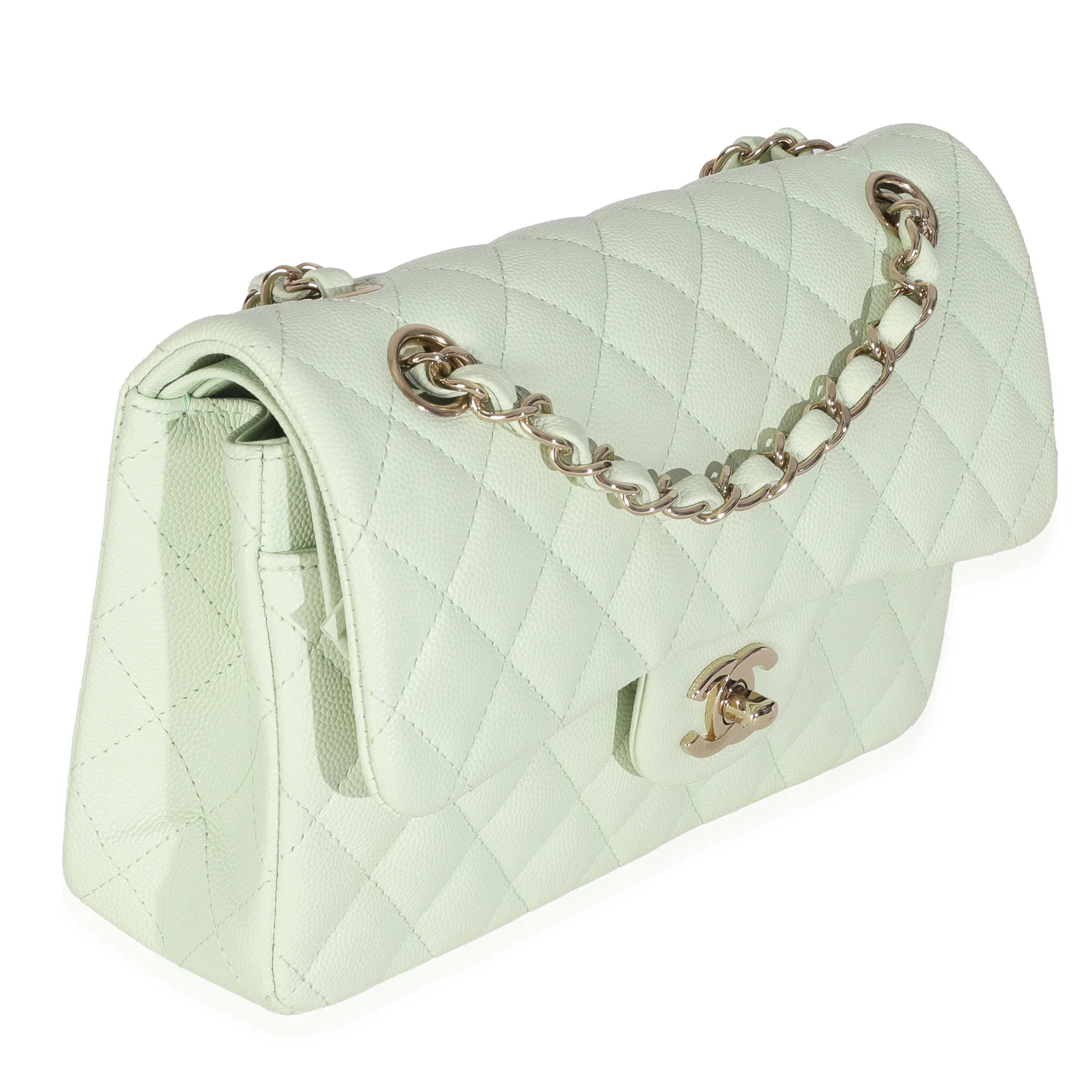 Light Green Quilted Caviar Small Classic Double Flap Handbag - Image 3