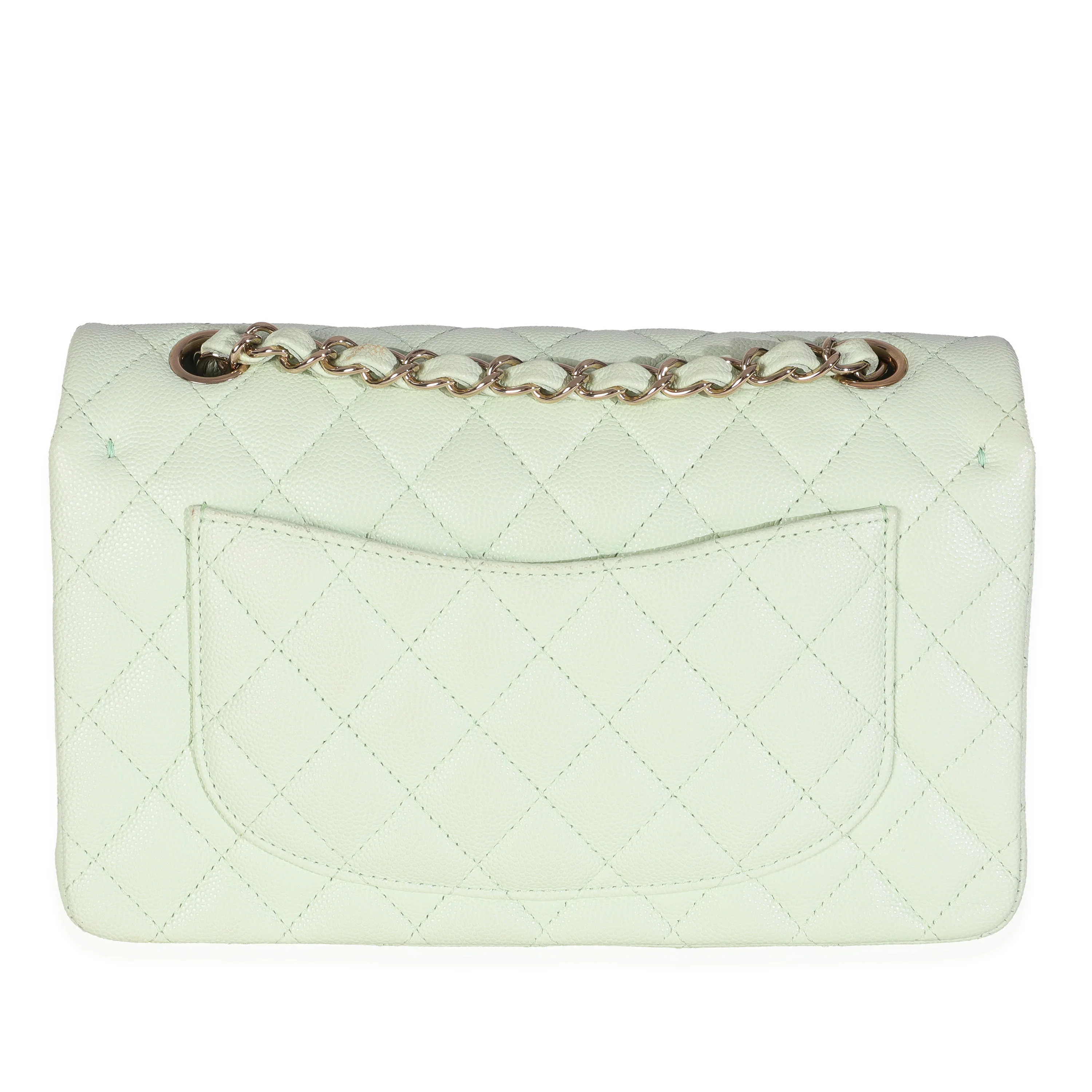 Light Green Quilted Caviar Small Classic Double Flap Handbag - Image 4