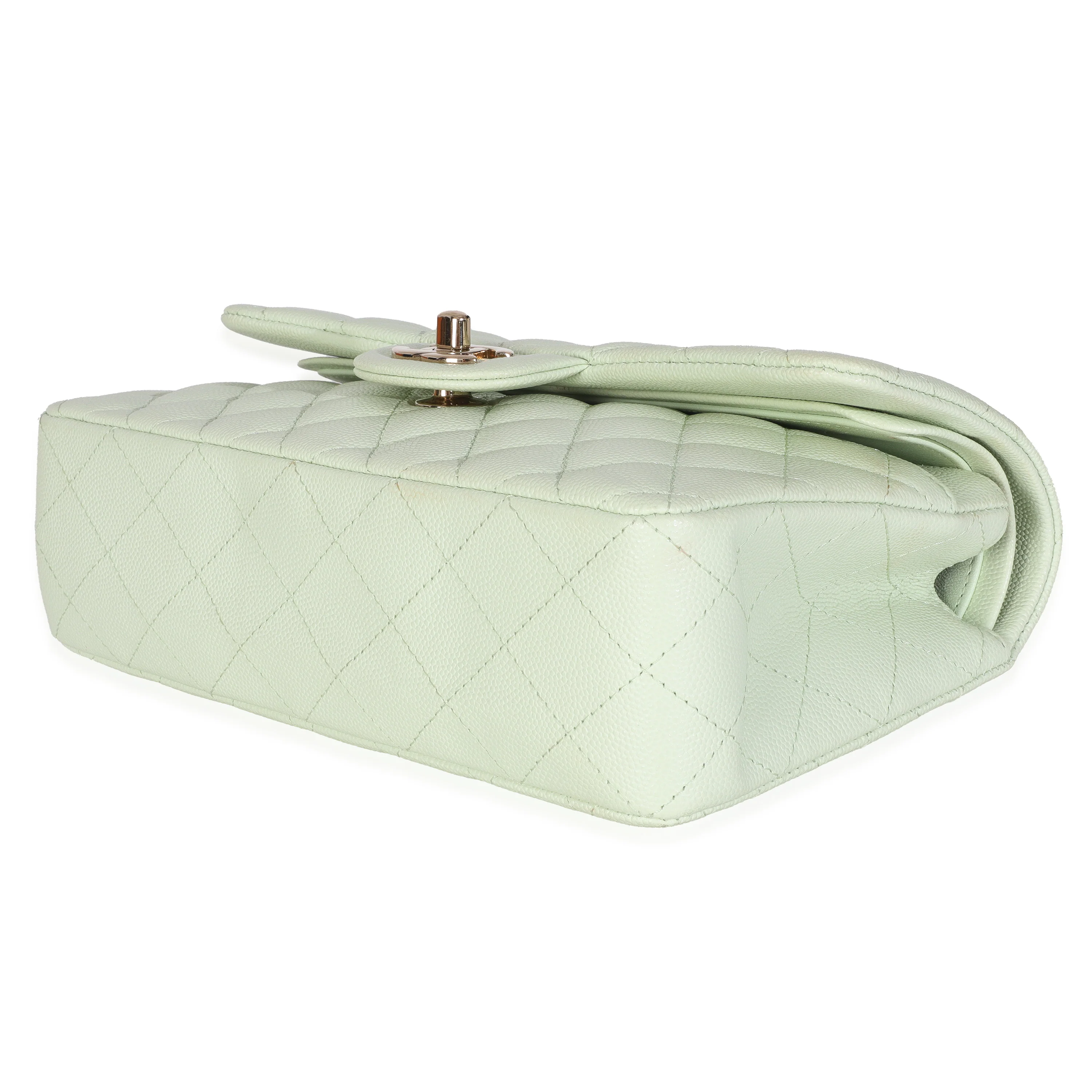Light Green Quilted Caviar Small Classic Double Flap Handbag - Image 6