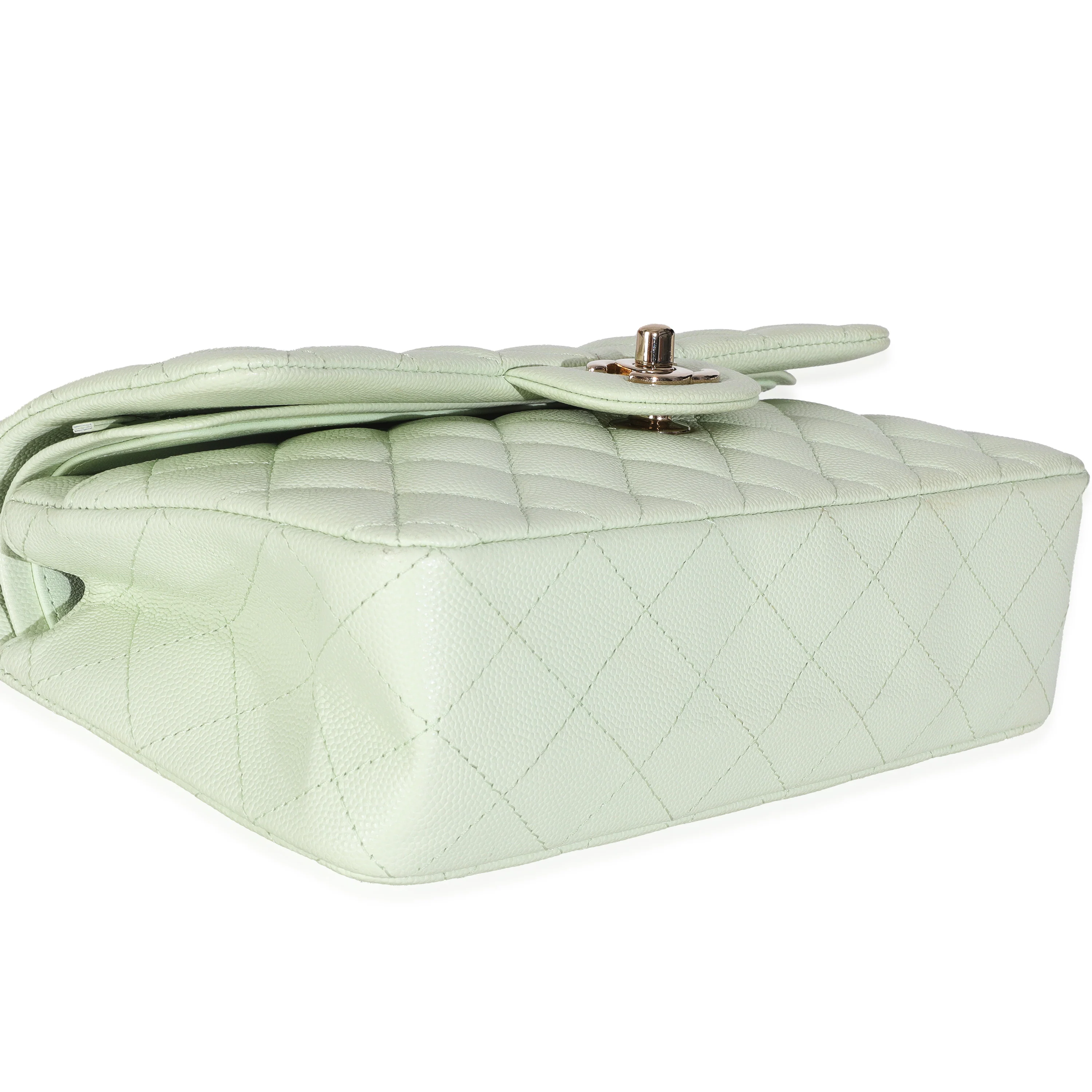 Light Green Quilted Caviar Small Classic Double Flap Handbag - Image 7