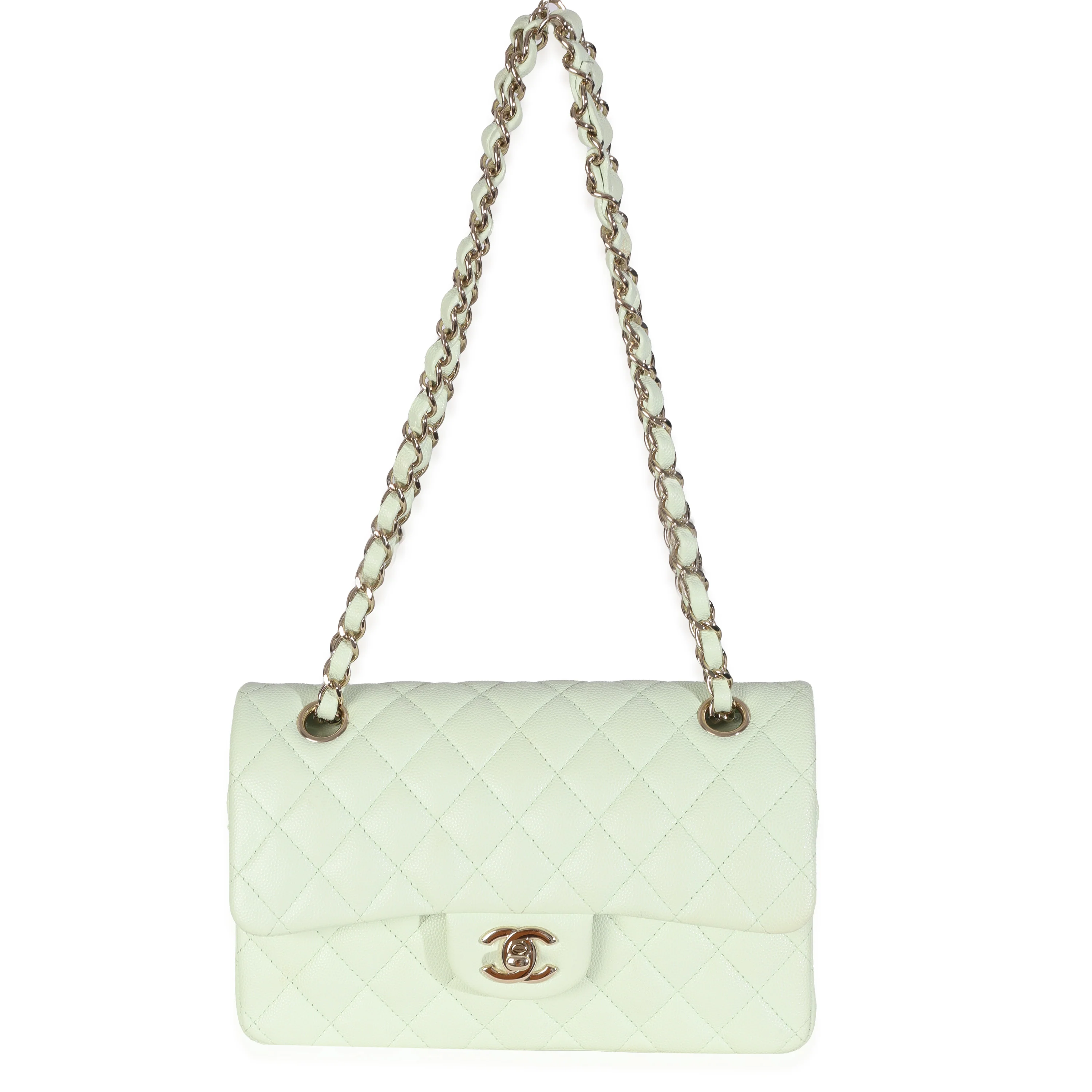 Light Green Quilted Caviar Small Classic Double Flap Handbag - Image 8
