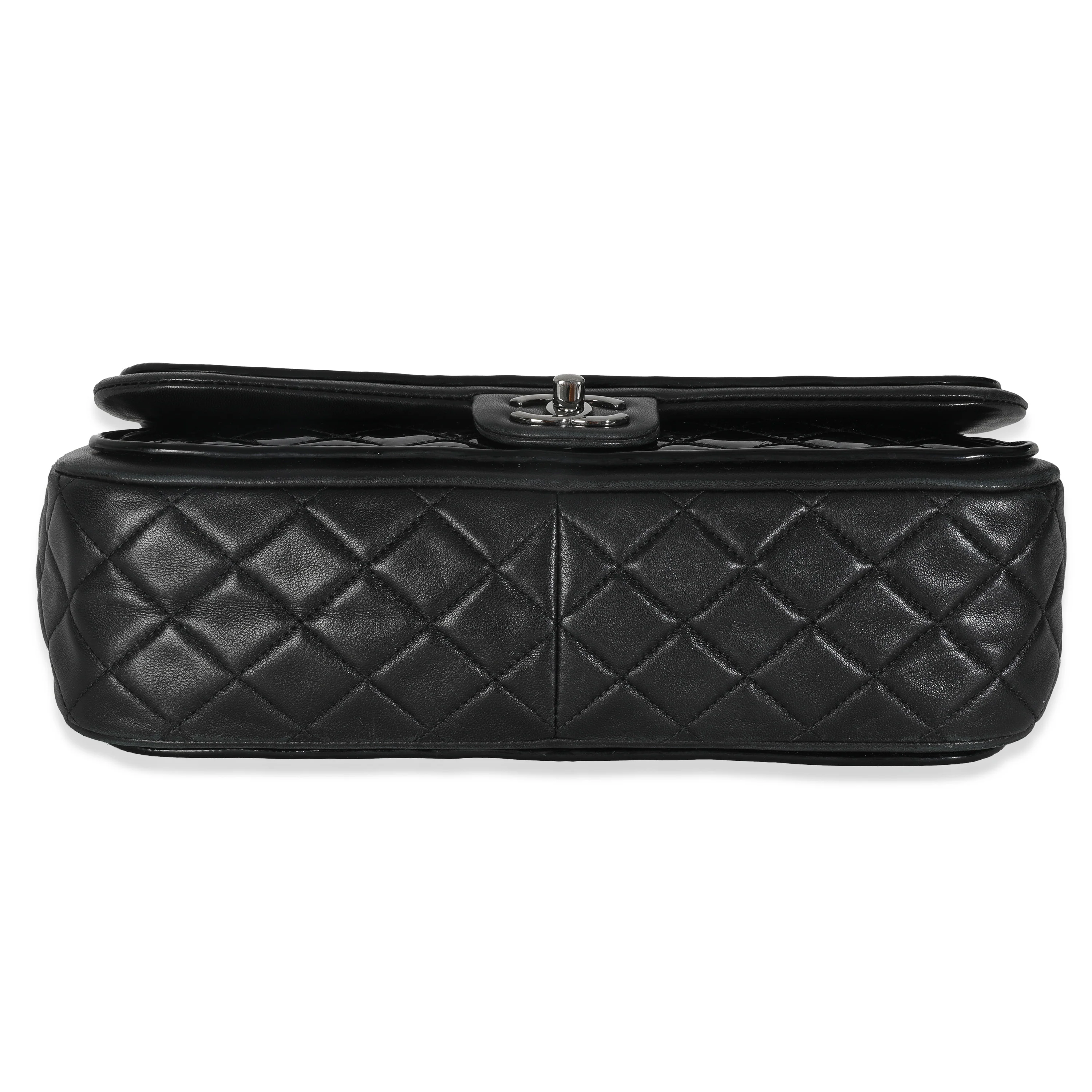 Black Quilted Patent Classic Jumbo Twist Flap Bag - Image 5