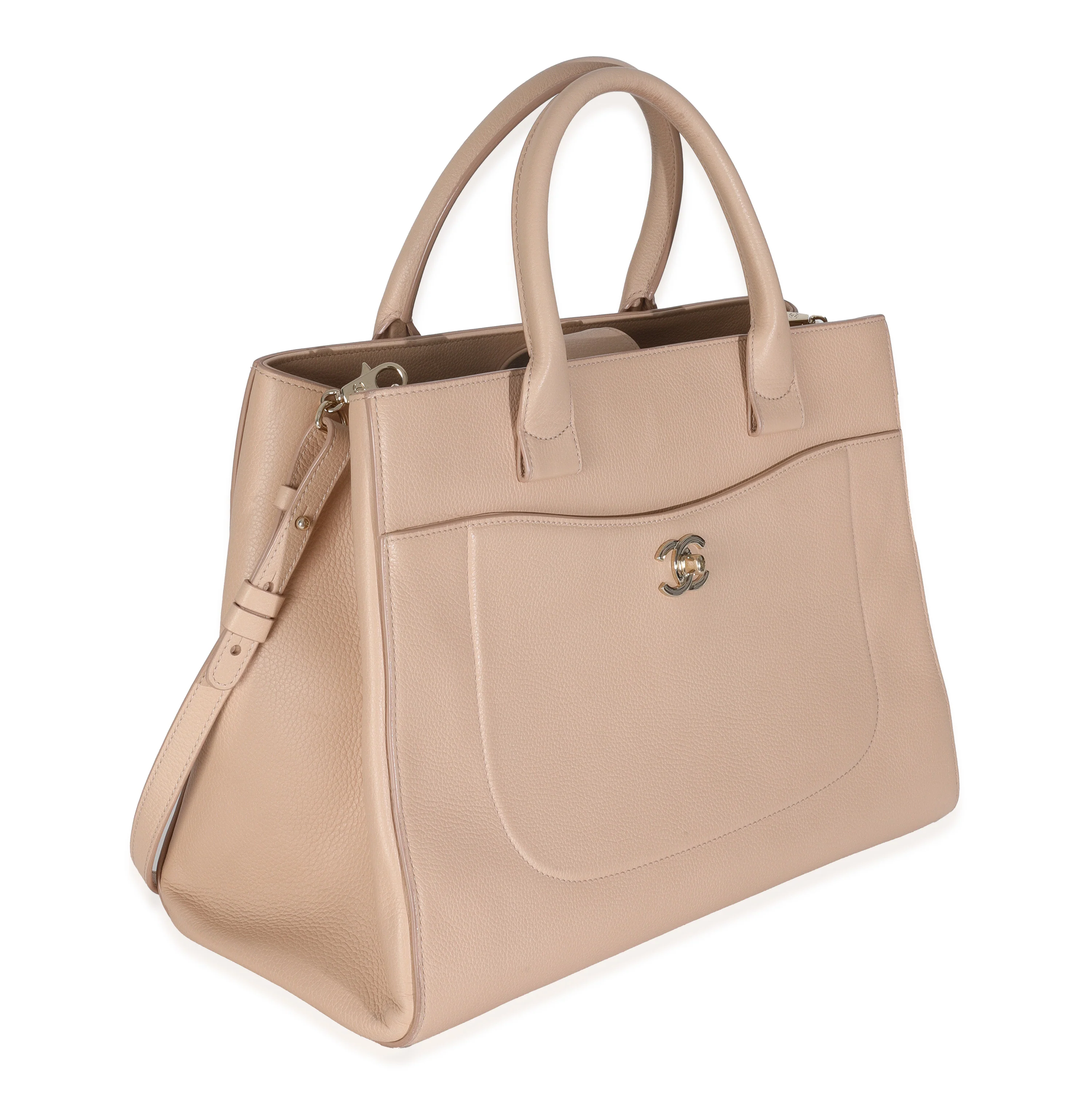 Beige Grained Calfskin Large Neo Executive Shopper Tote - Image 2