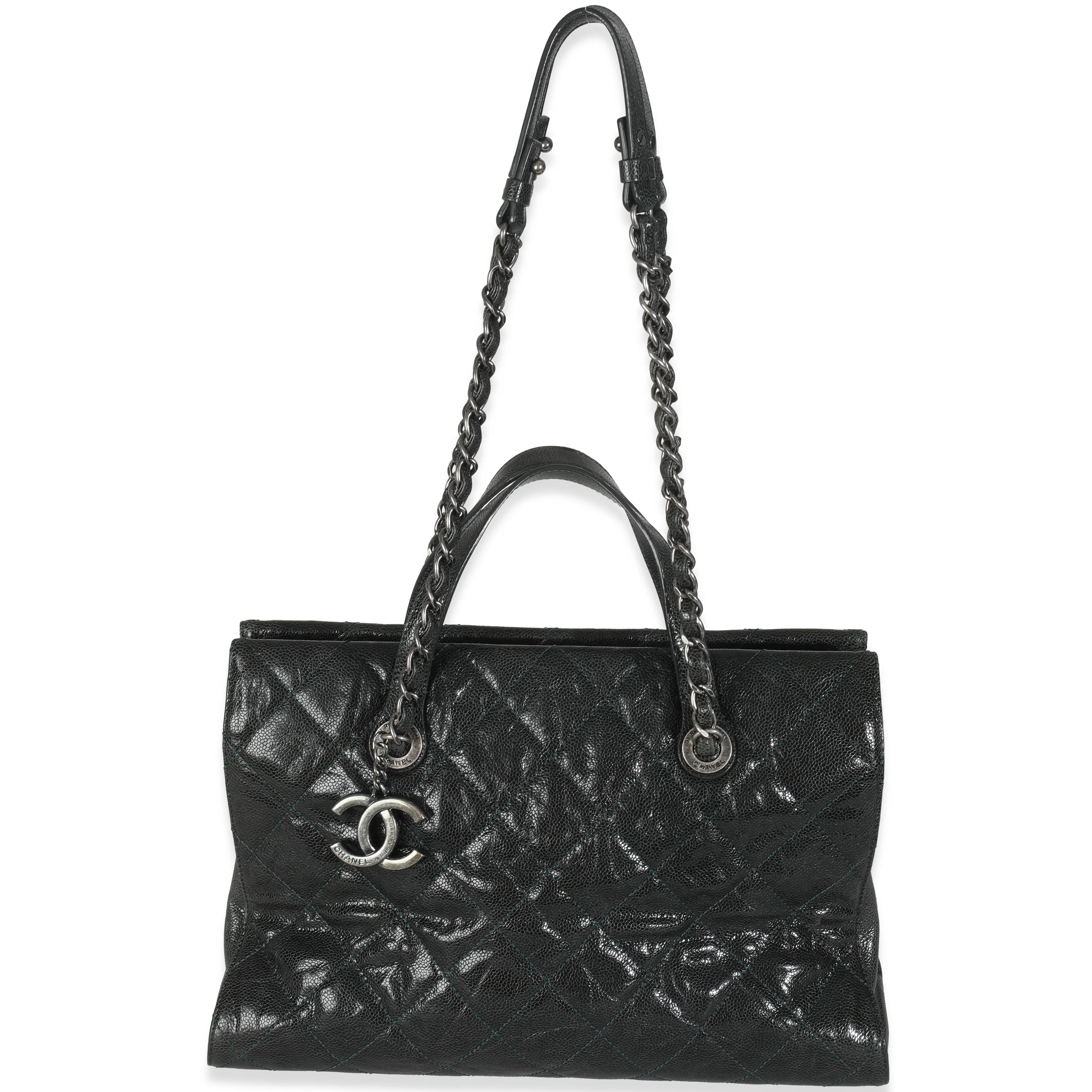 Black Distressed Quilted Caviar CC Crave Tote - Image 8