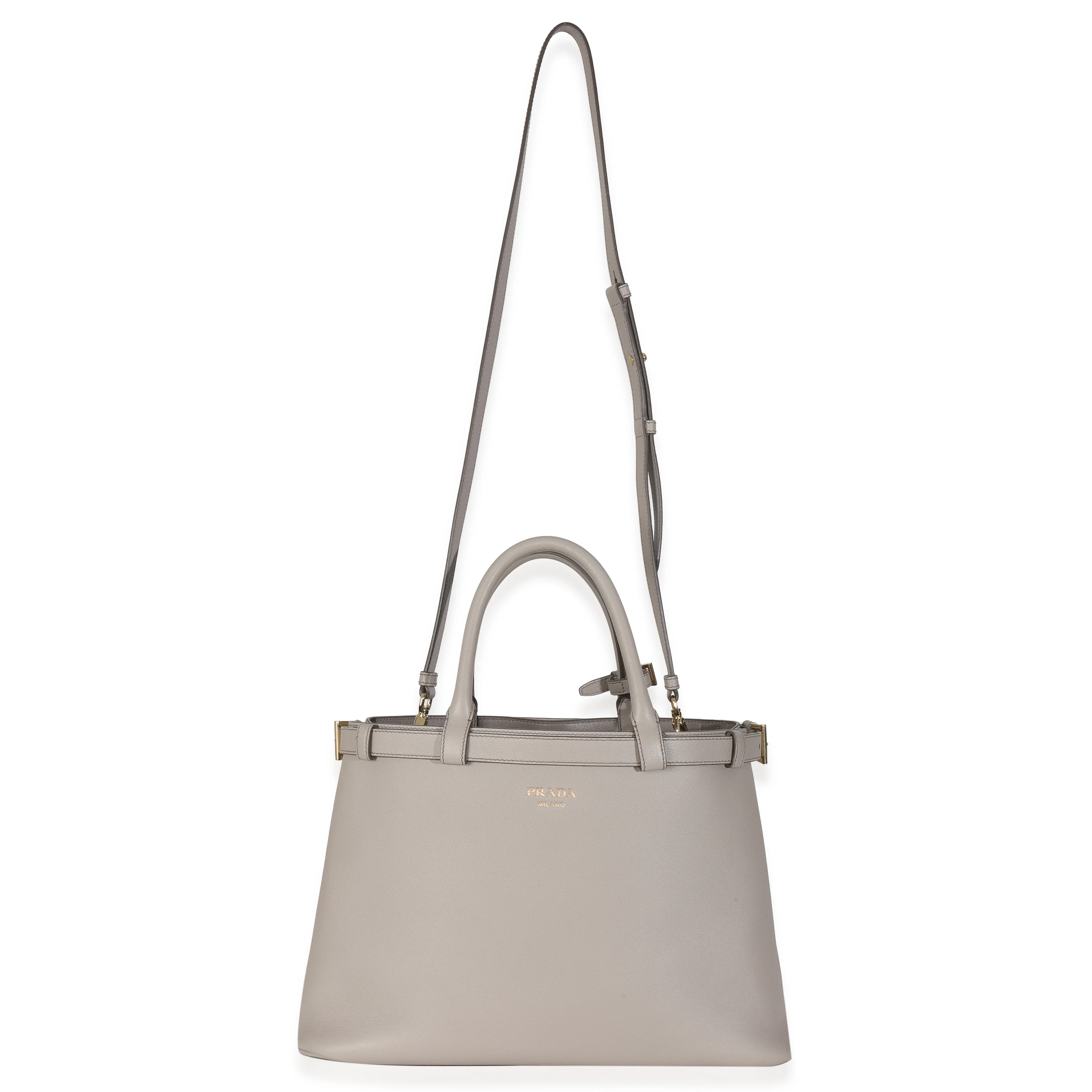 Grey Soft Grained Calfskin Vitello Medium Buckle Bag - Image 8