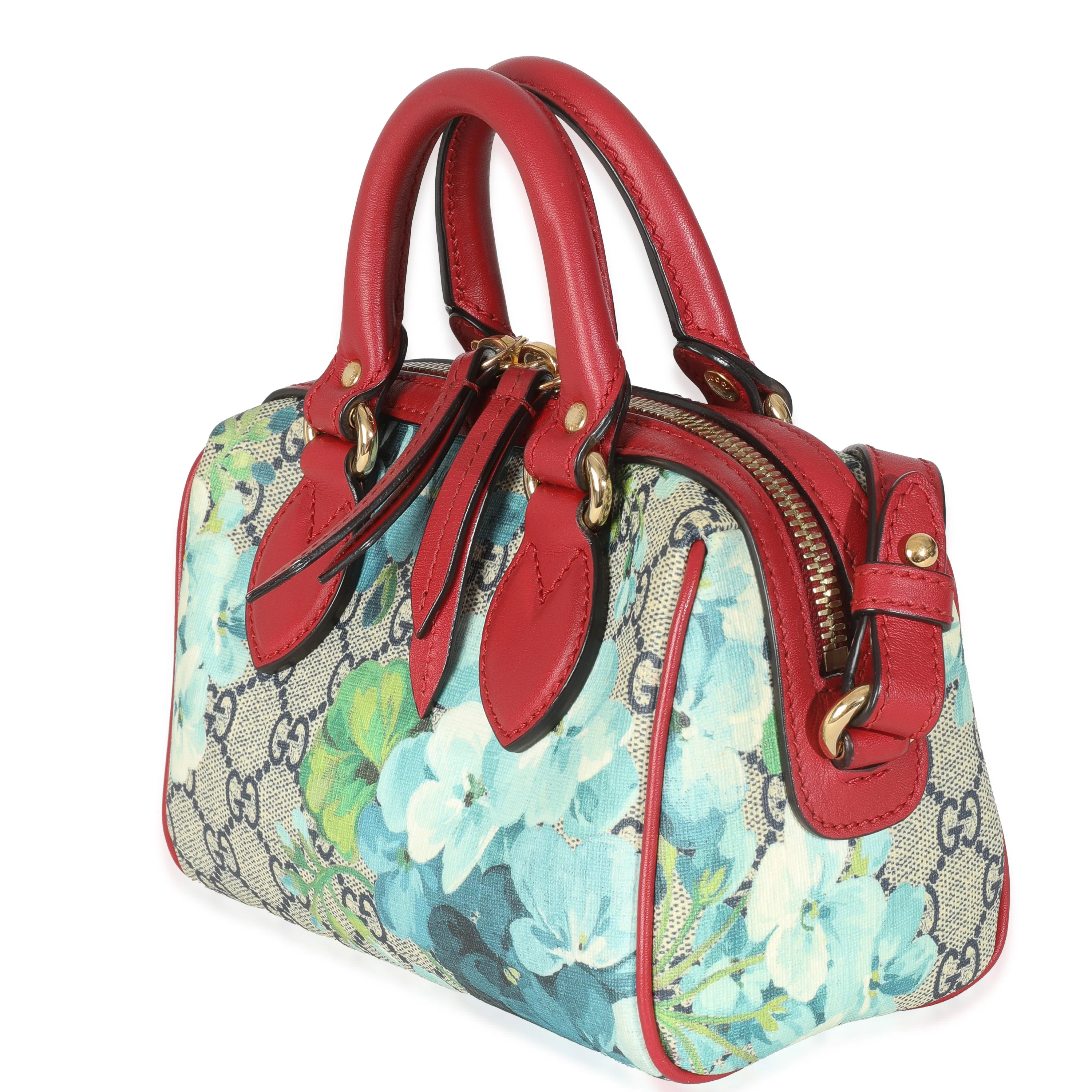 Blue Beige GG Supreme Monogram Blooms Mini Boston - Image 2
