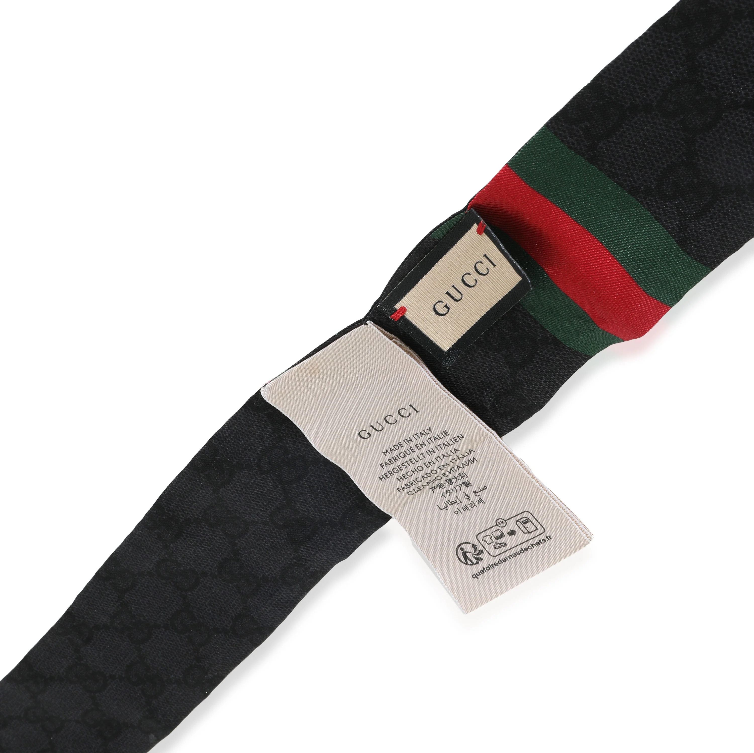 Black Multicolor Silk Twill GG Monogram Floral Twill Ribbon Scarf - Image 2