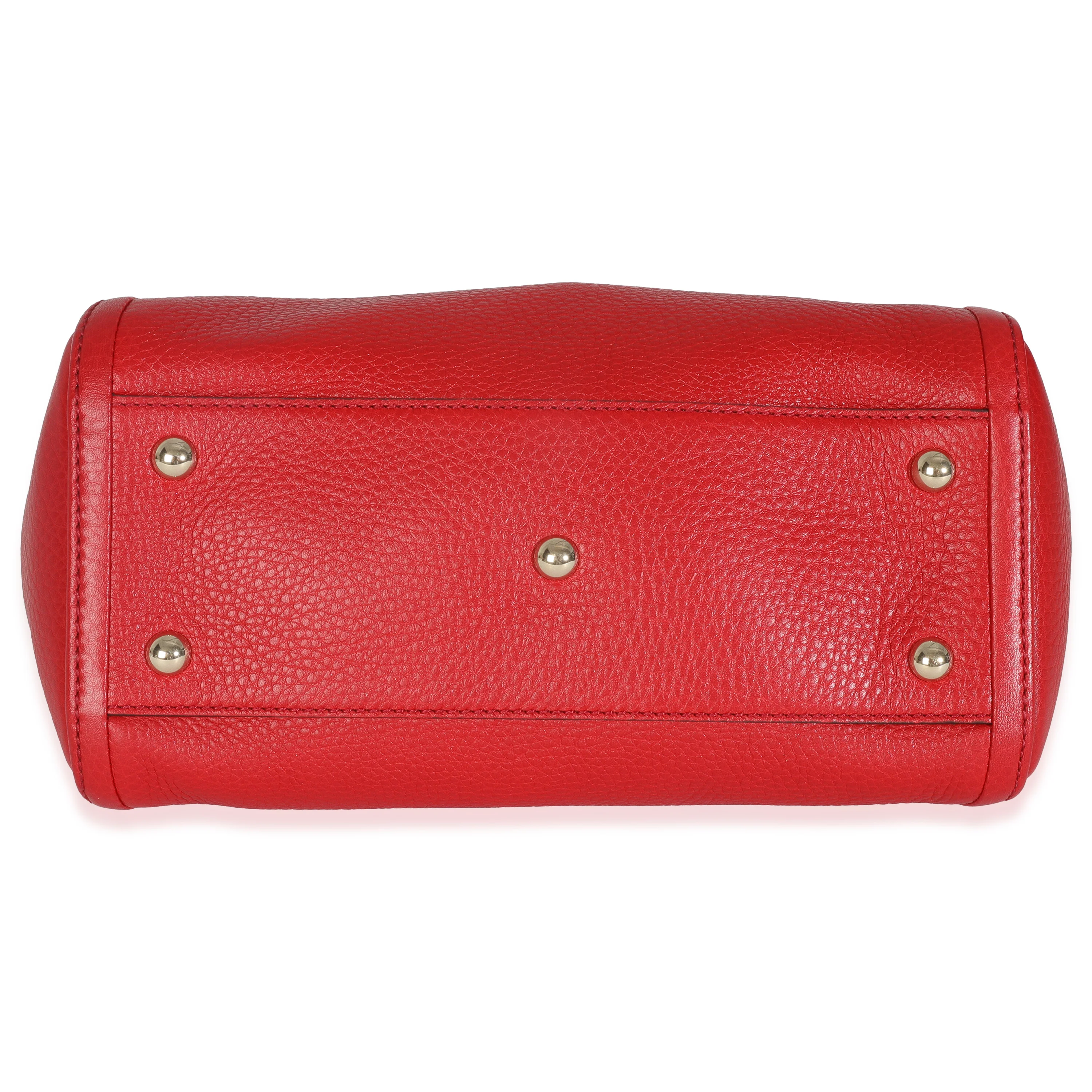 Red Pebbled Calfskin Small Soho Top Handle Bag - Image 5