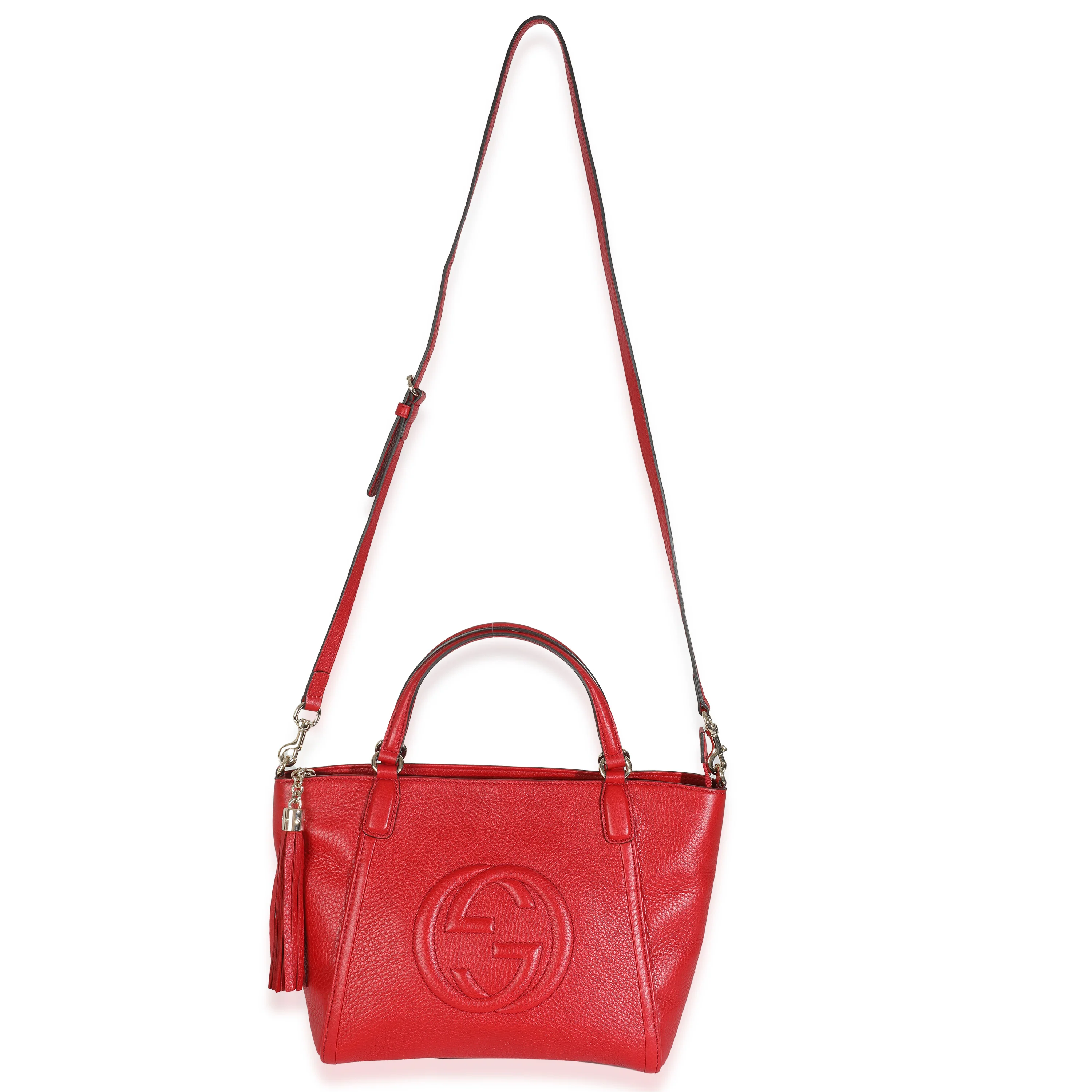 Red Pebbled Calfskin Small Soho Top Handle Bag - Image 8