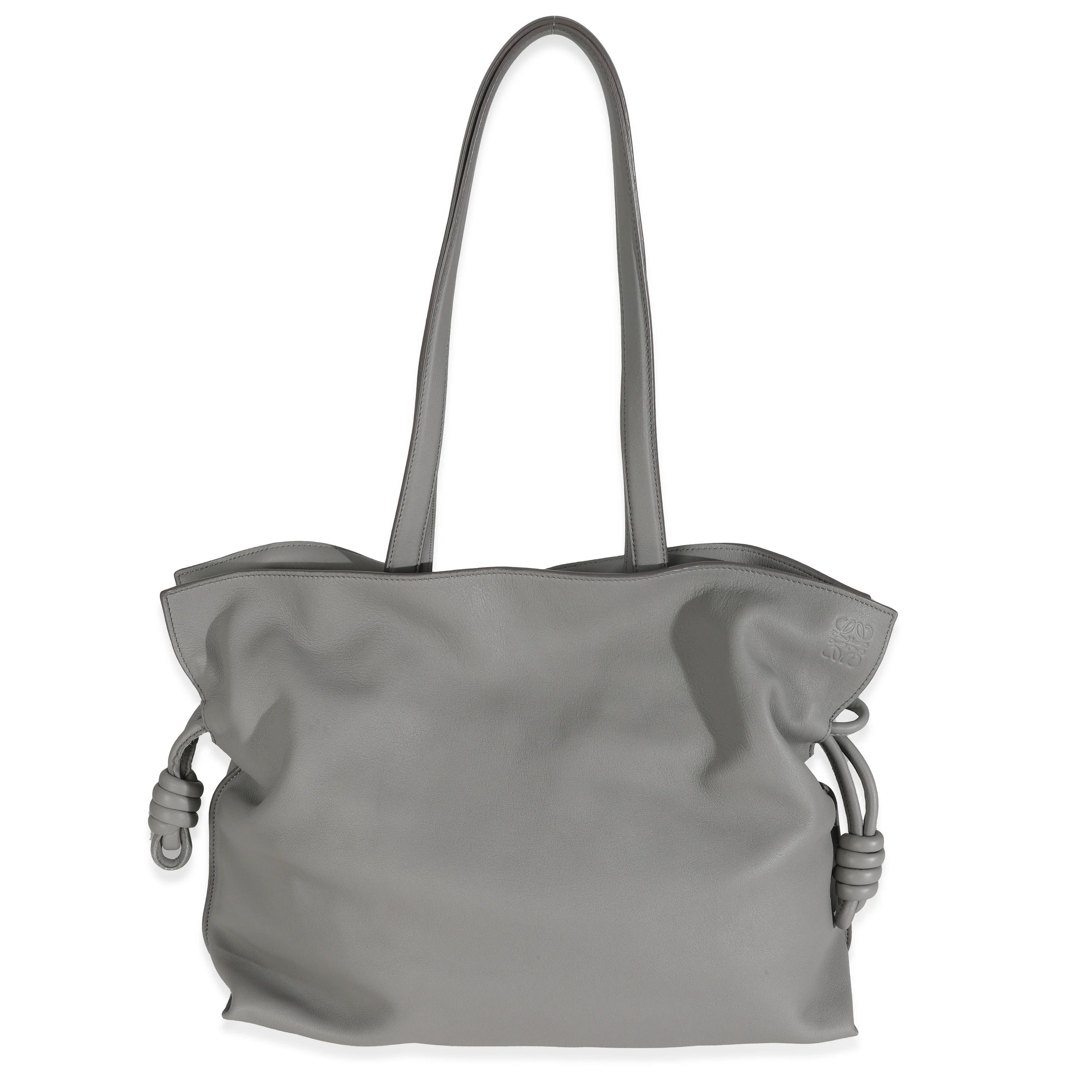 Pearl Grey Nappa Calfskin Large Flamenco Knot Hobo