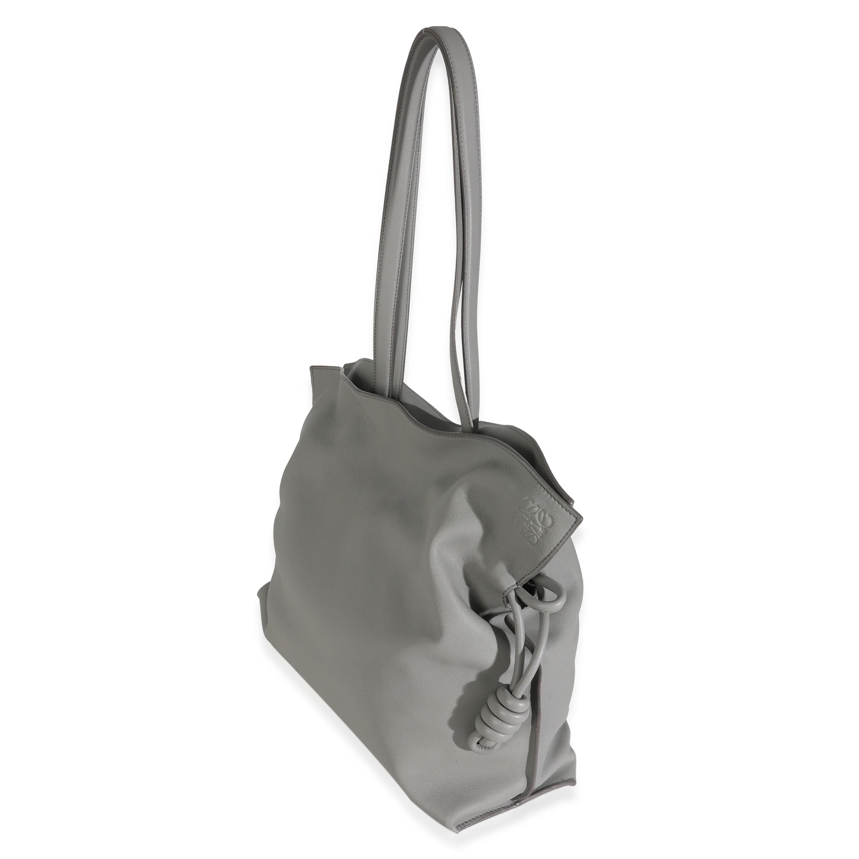Pearl Grey Nappa Calfskin Large Flamenco Knot Hobo - Image 2