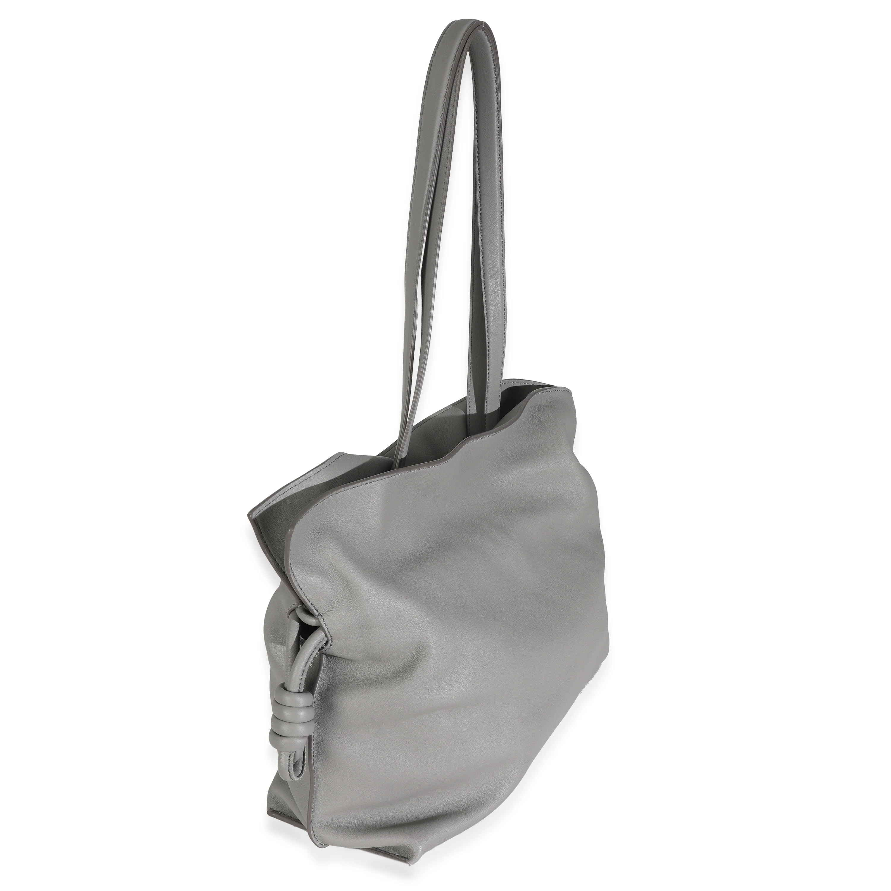 Pearl Grey Nappa Calfskin Large Flamenco Knot Hobo - Image 3