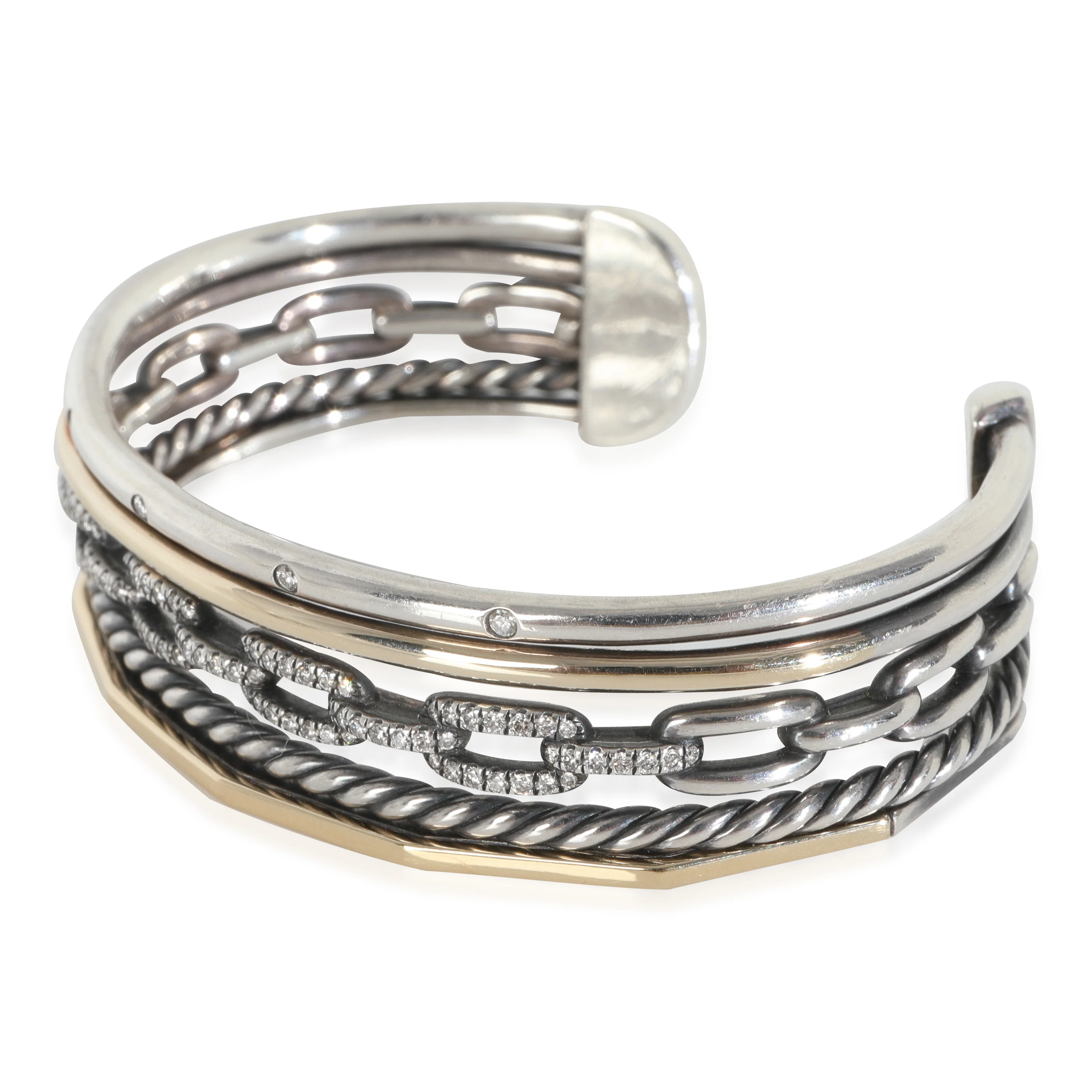 Yellow Gold & Sterling Silver Diamond Stax 5 Row Cuff Bracelet - Image 2
