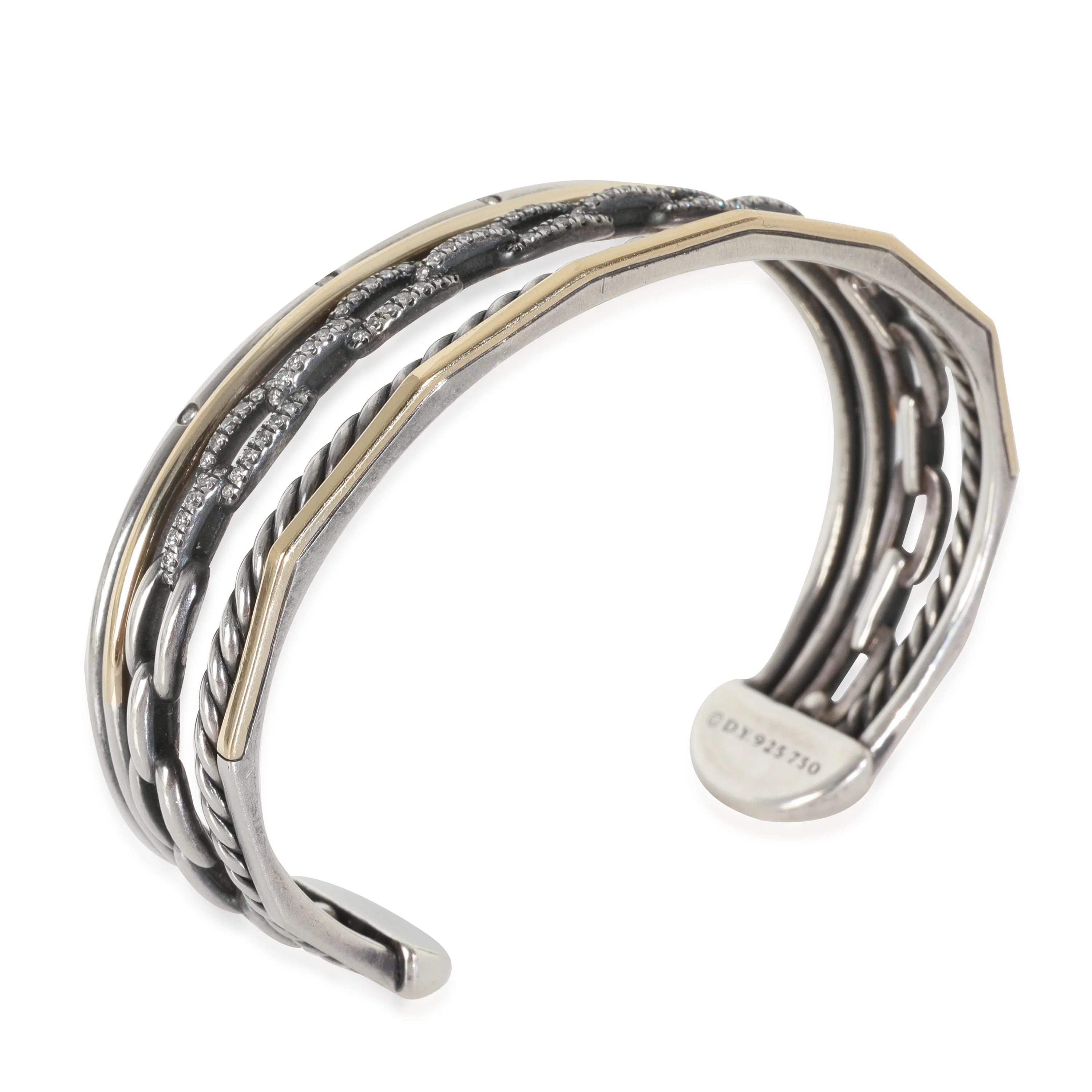 Yellow Gold & Sterling Silver Diamond Stax 5 Row Cuff Bracelet - Image 3