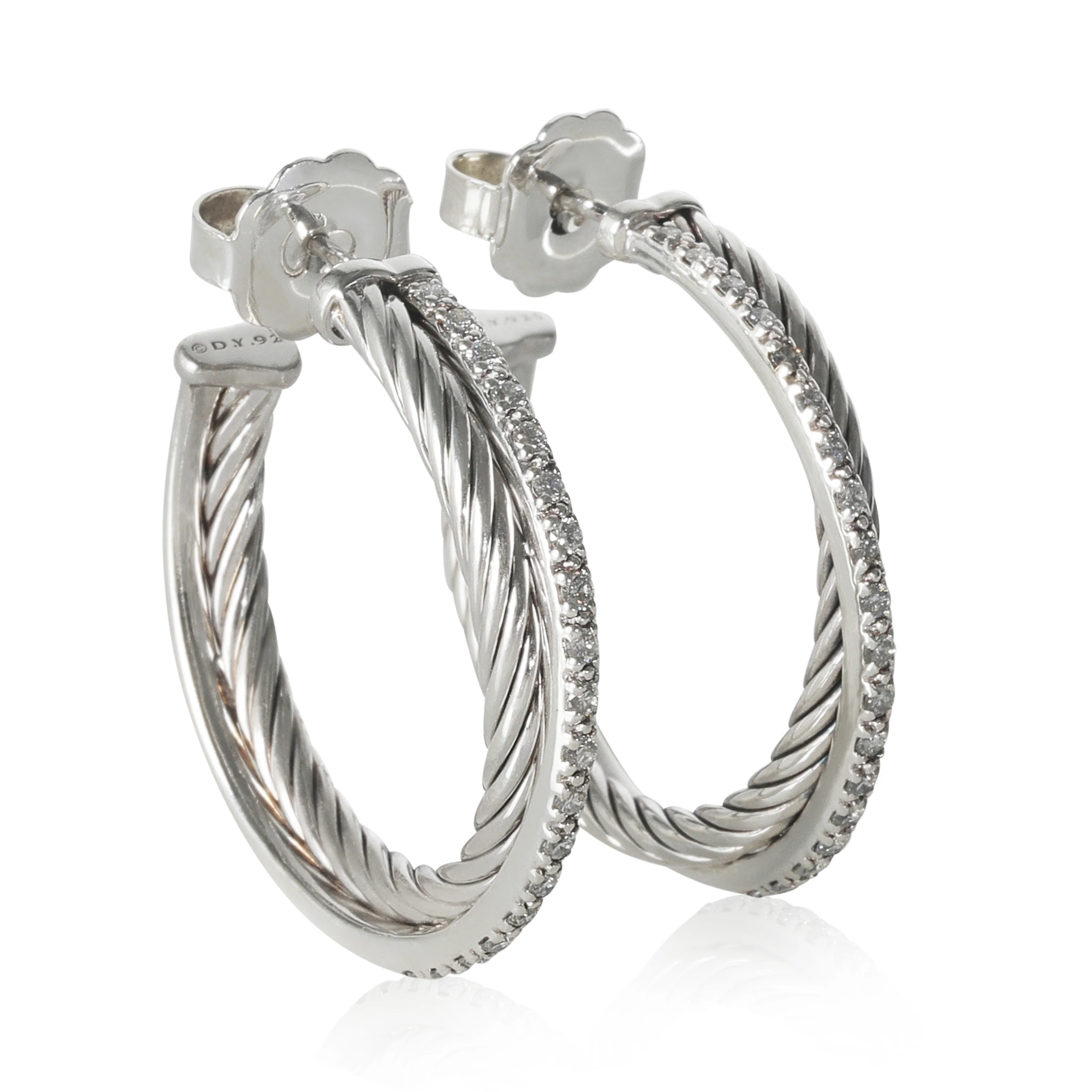 Sterling Silver Diamond Crossover Hoop Earrings - Image 2