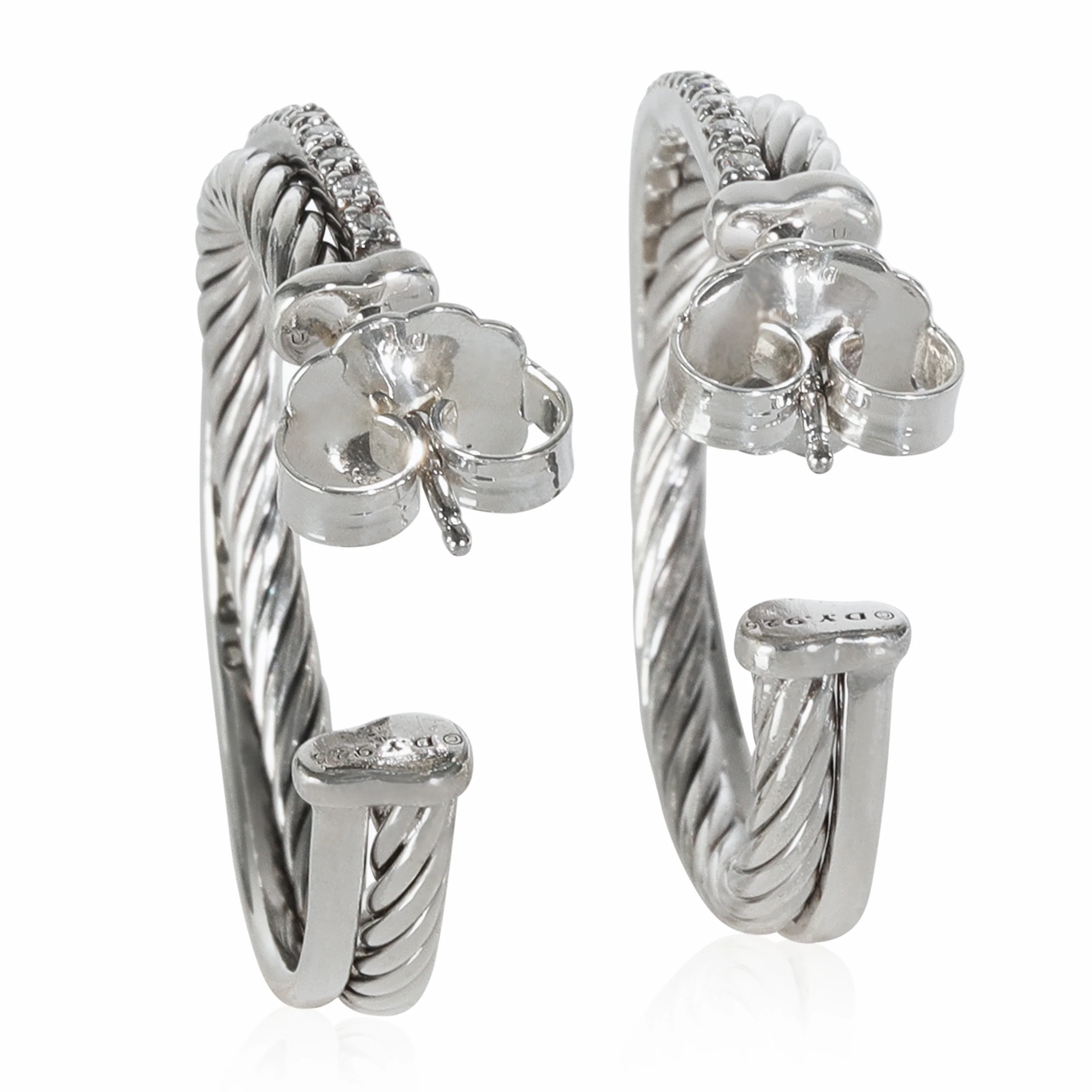 Sterling Silver Diamond Crossover Hoop Earrings - Image 4