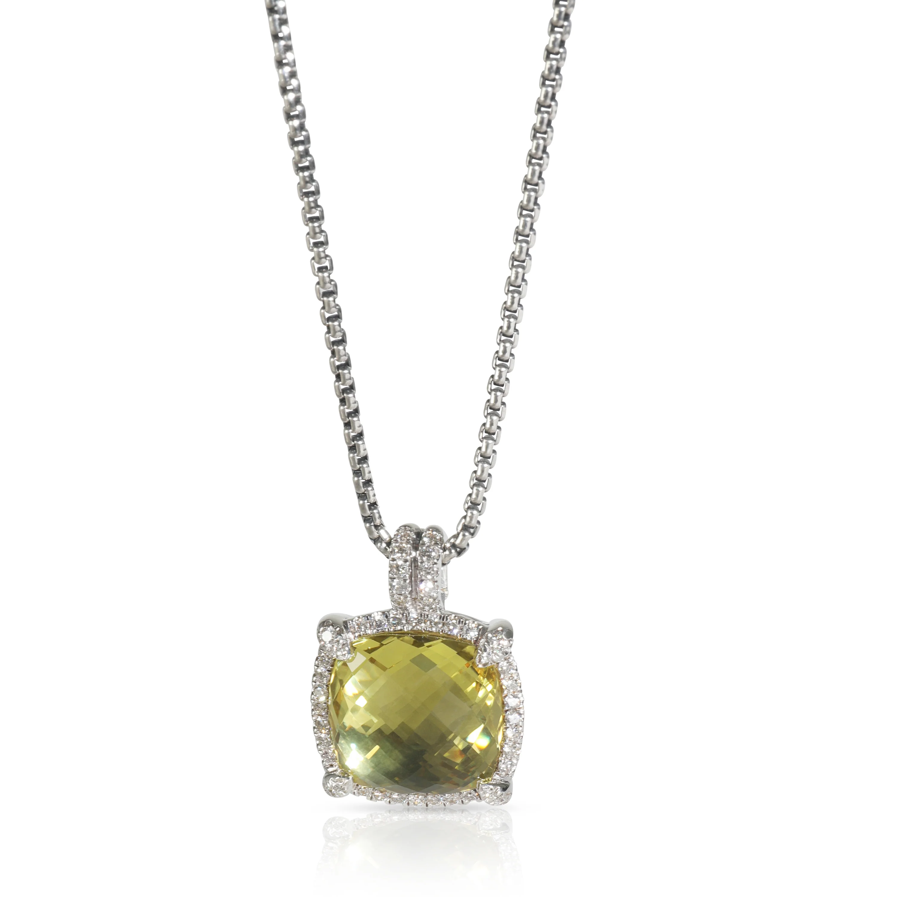 Sterling Silver Lemon Quartz and Diamond Chatelaine Pendant