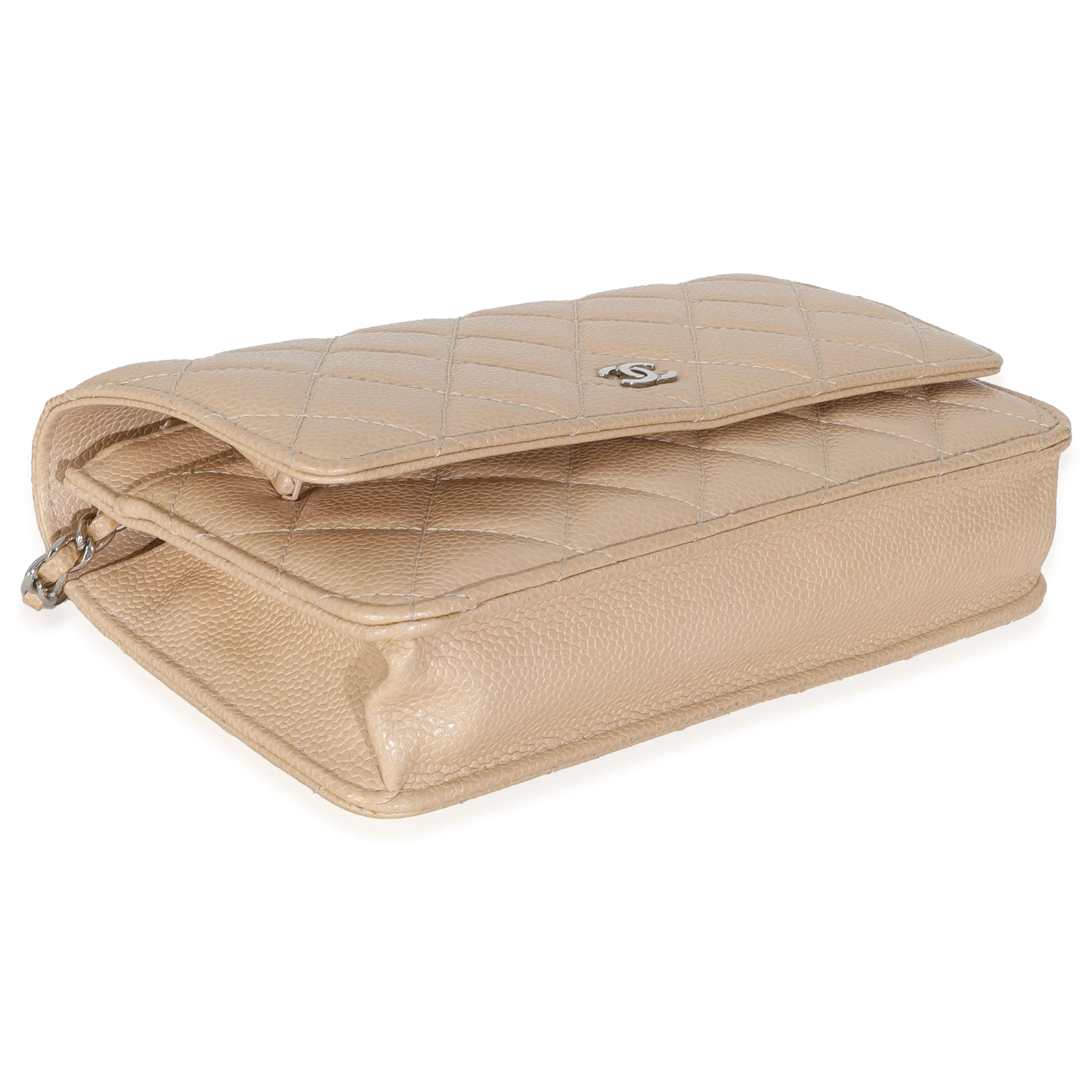15C Beige Quilted Caviar Classic Wallet On Chain - Image 6