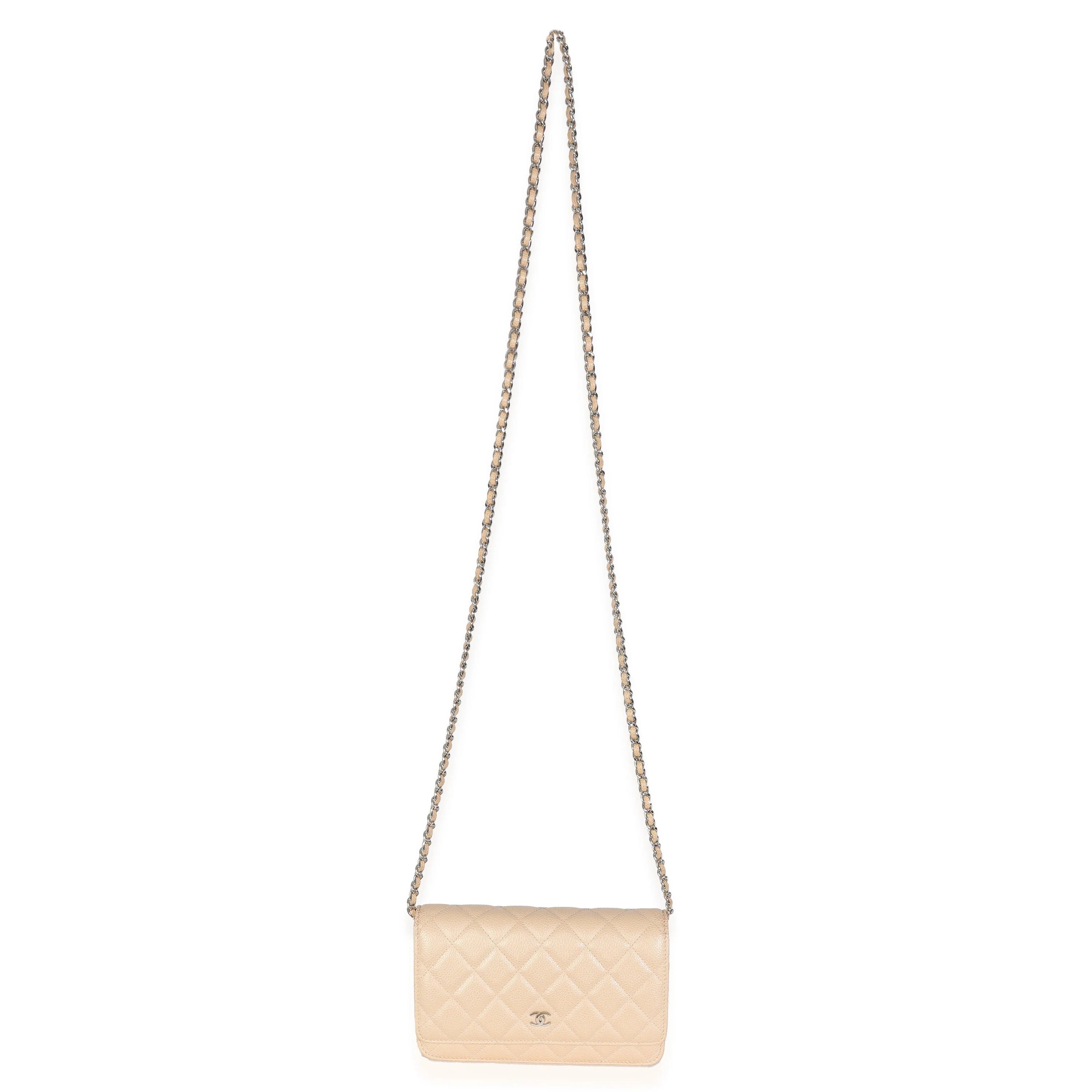15C Beige Quilted Caviar Classic Wallet On Chain - Image 8