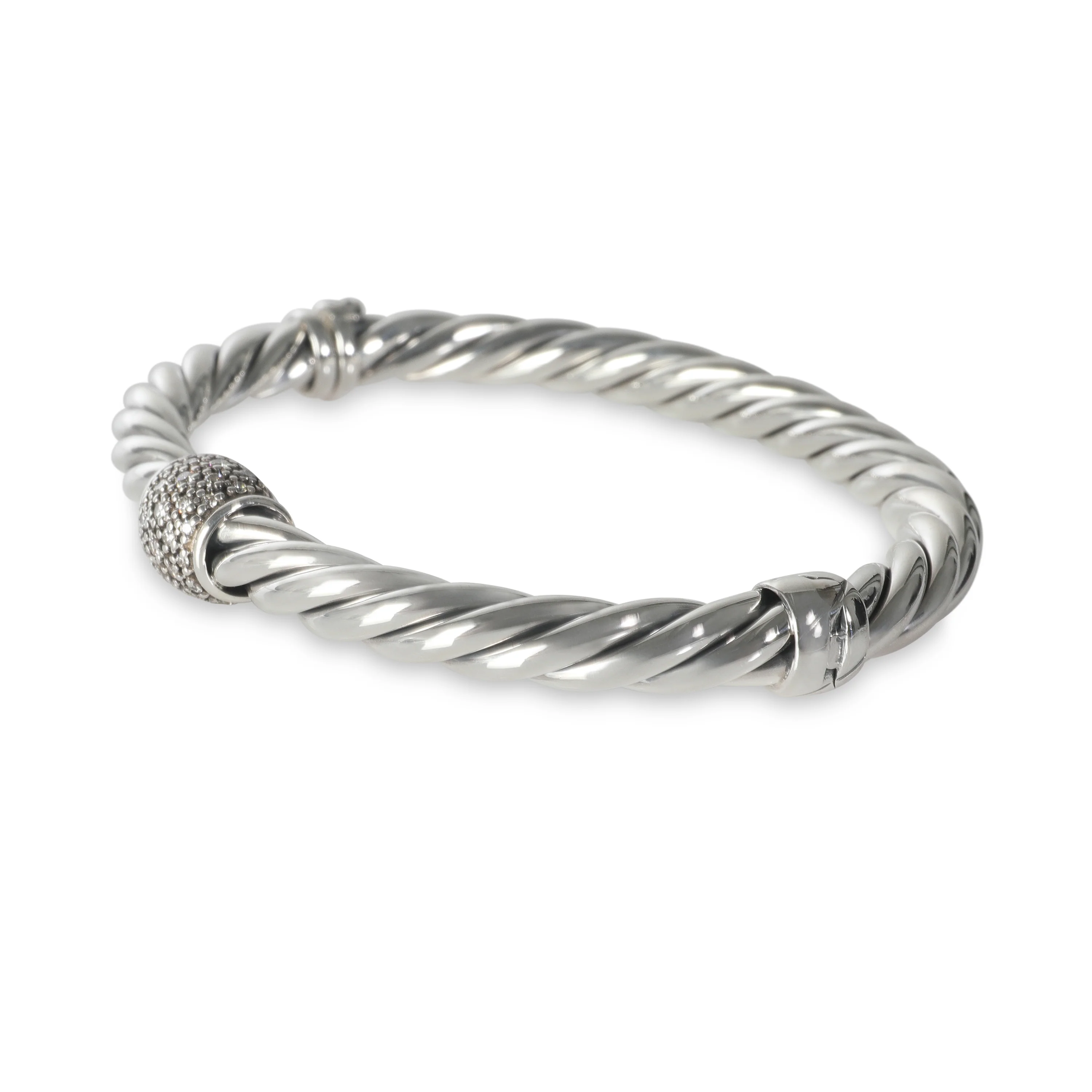Sterling Silver Diamond Metro Hinged Bangle Bracelet - Image 2