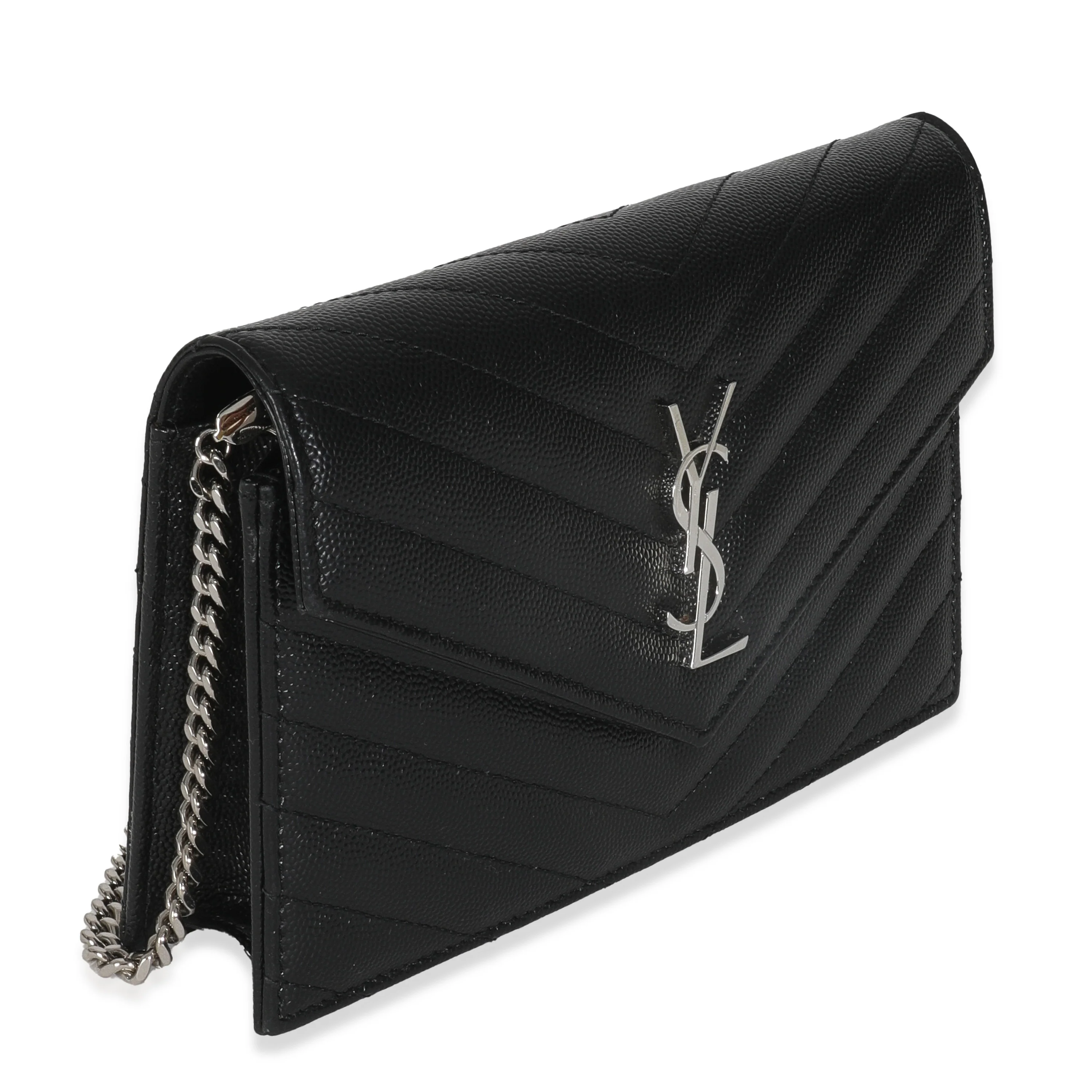 Black Grain De Poudre Matelasse Chevron Monogram Envelope Chain Wa - Image 2