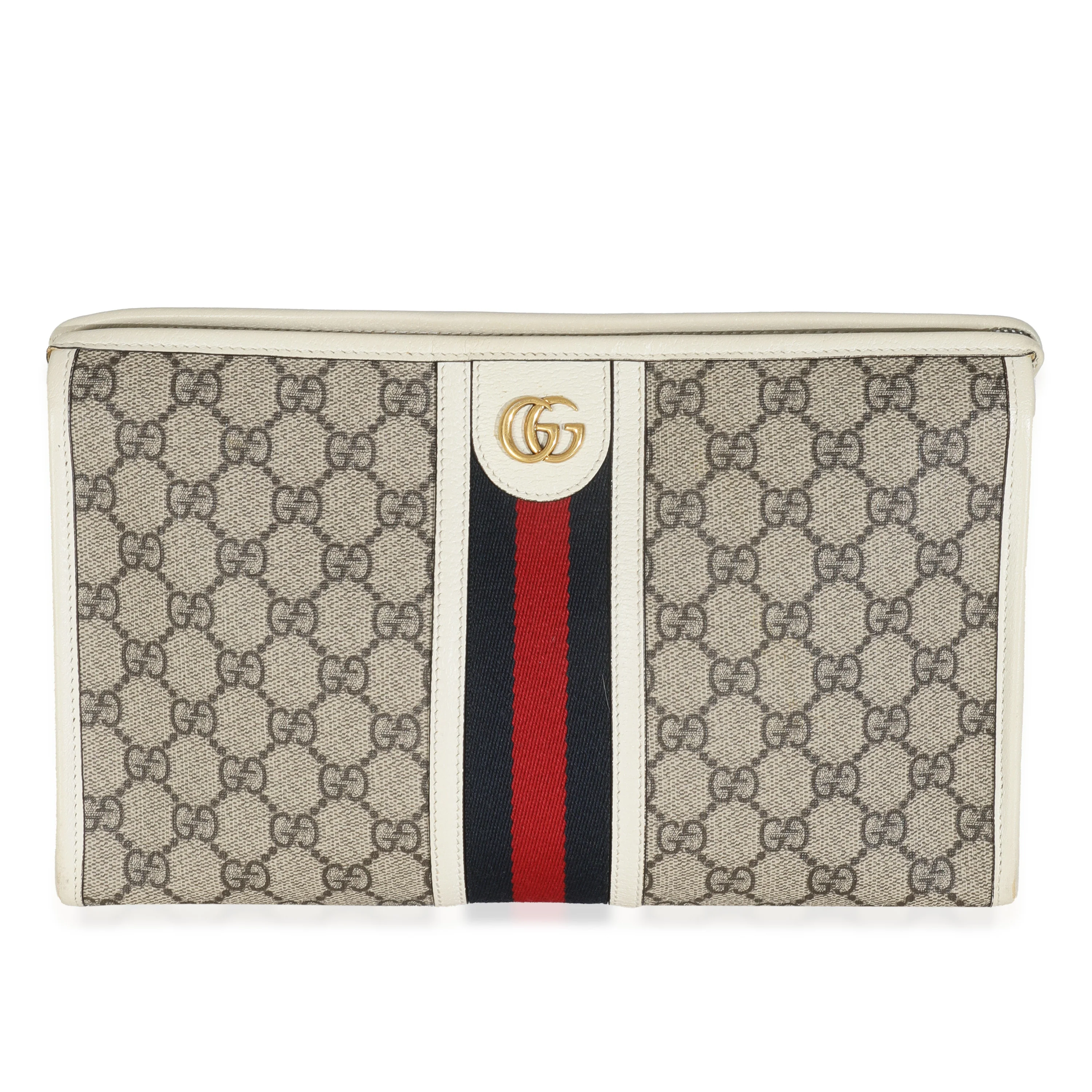 White Beige GG Supreme Monogram Web Ophidia GG Toiletry Case