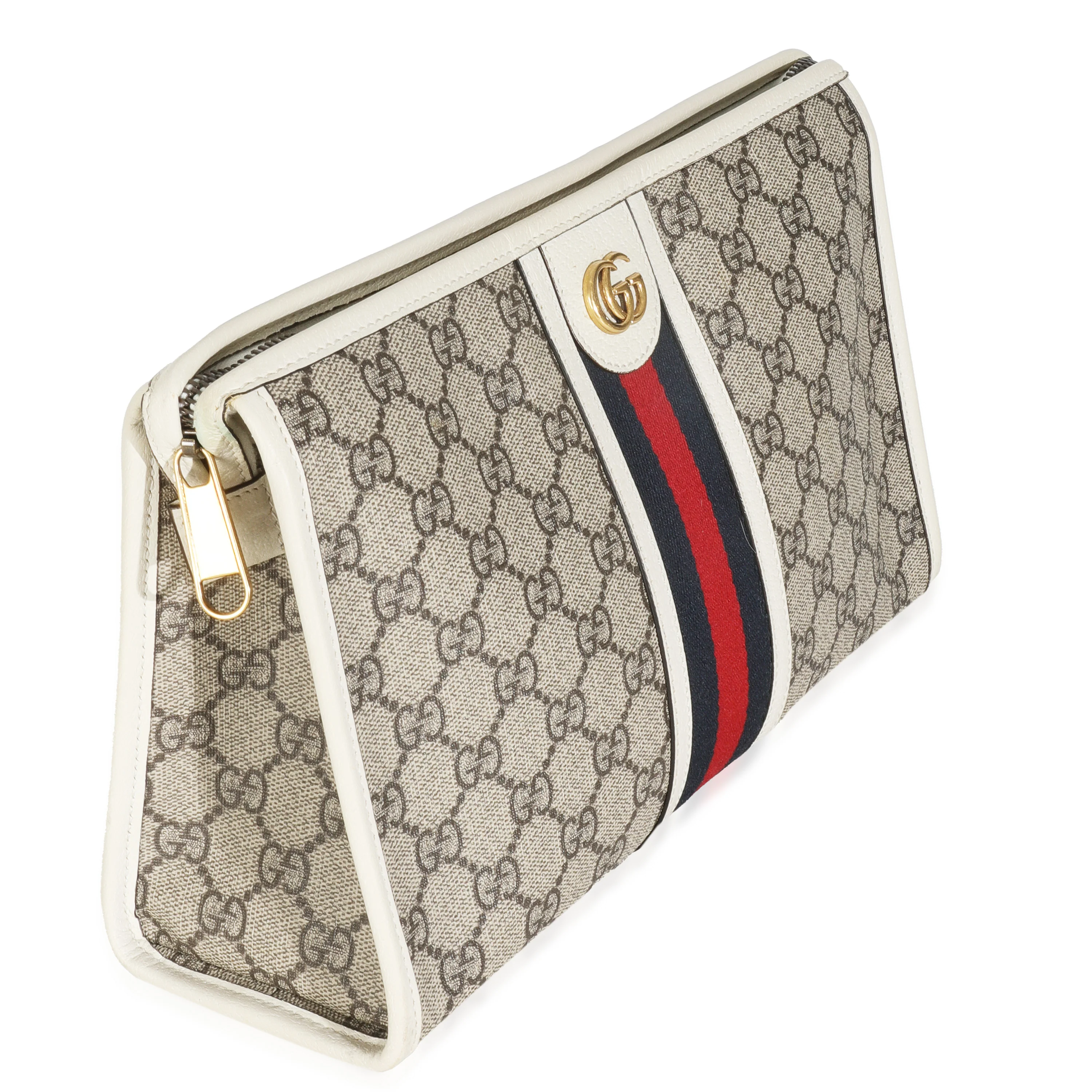 White Beige GG Supreme Monogram Web Ophidia GG Toiletry Case - Image 3