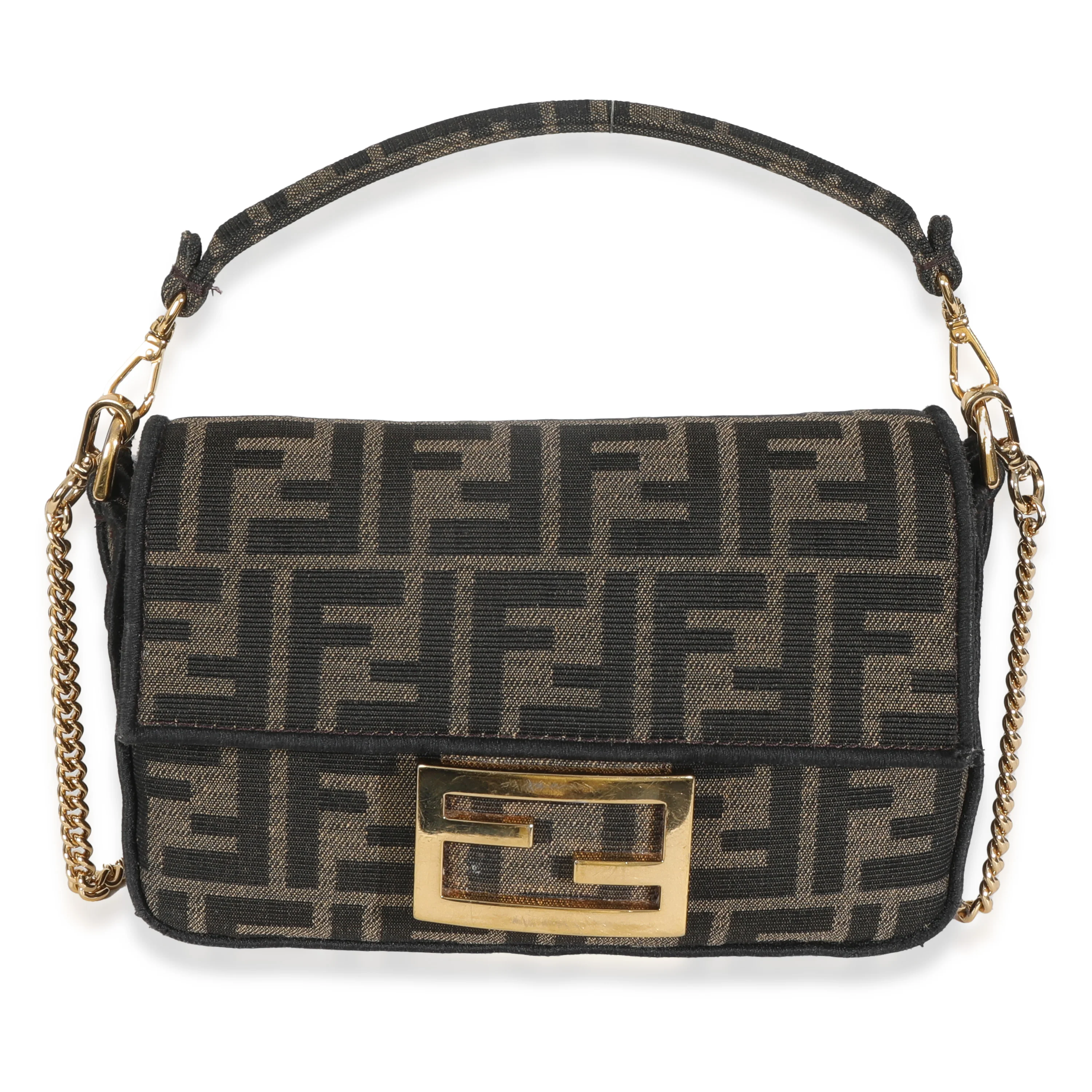Brown FF Jacquard Fabric Mini Baguette Bag