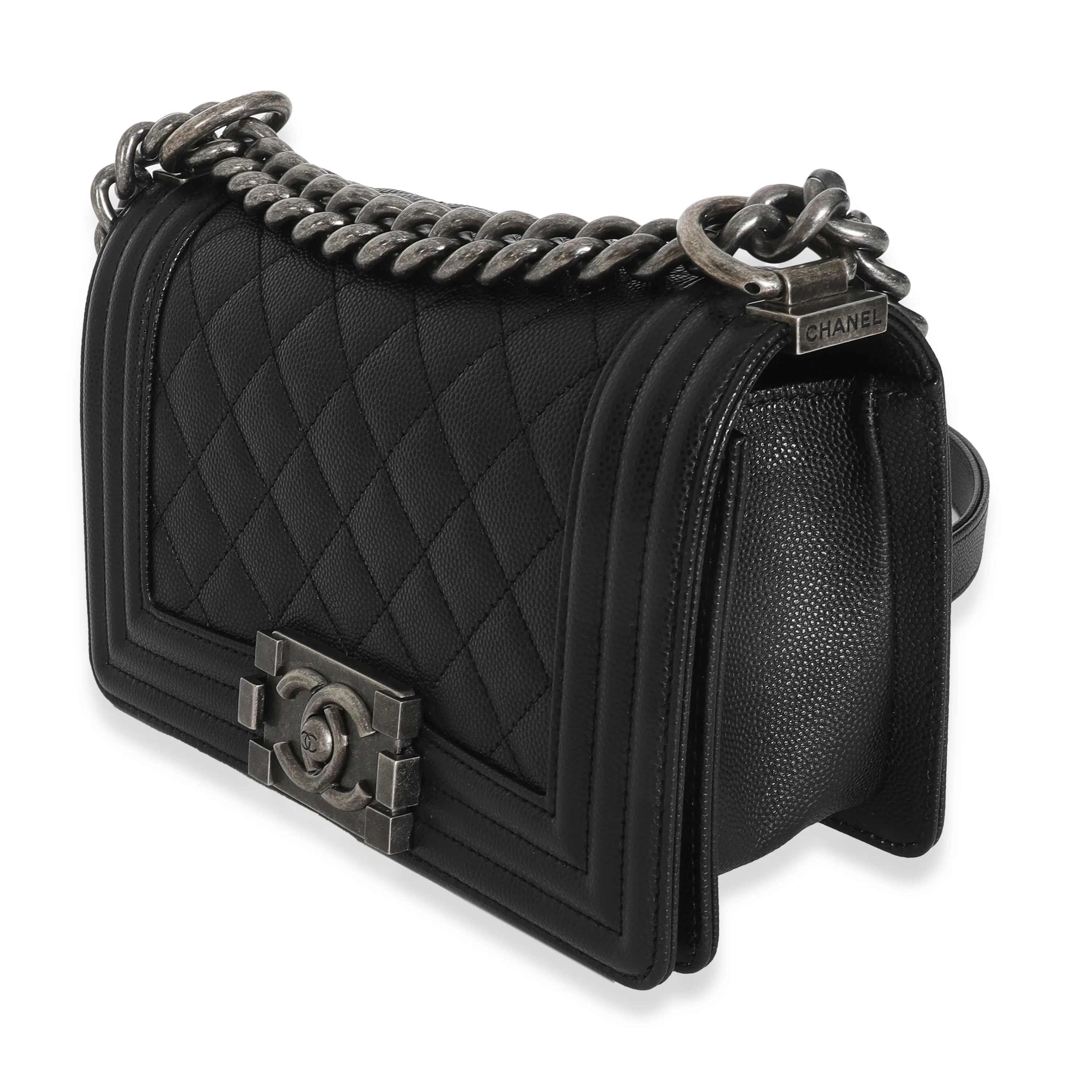 Black Quilted Caviar Small Boy Handbag - Image 2