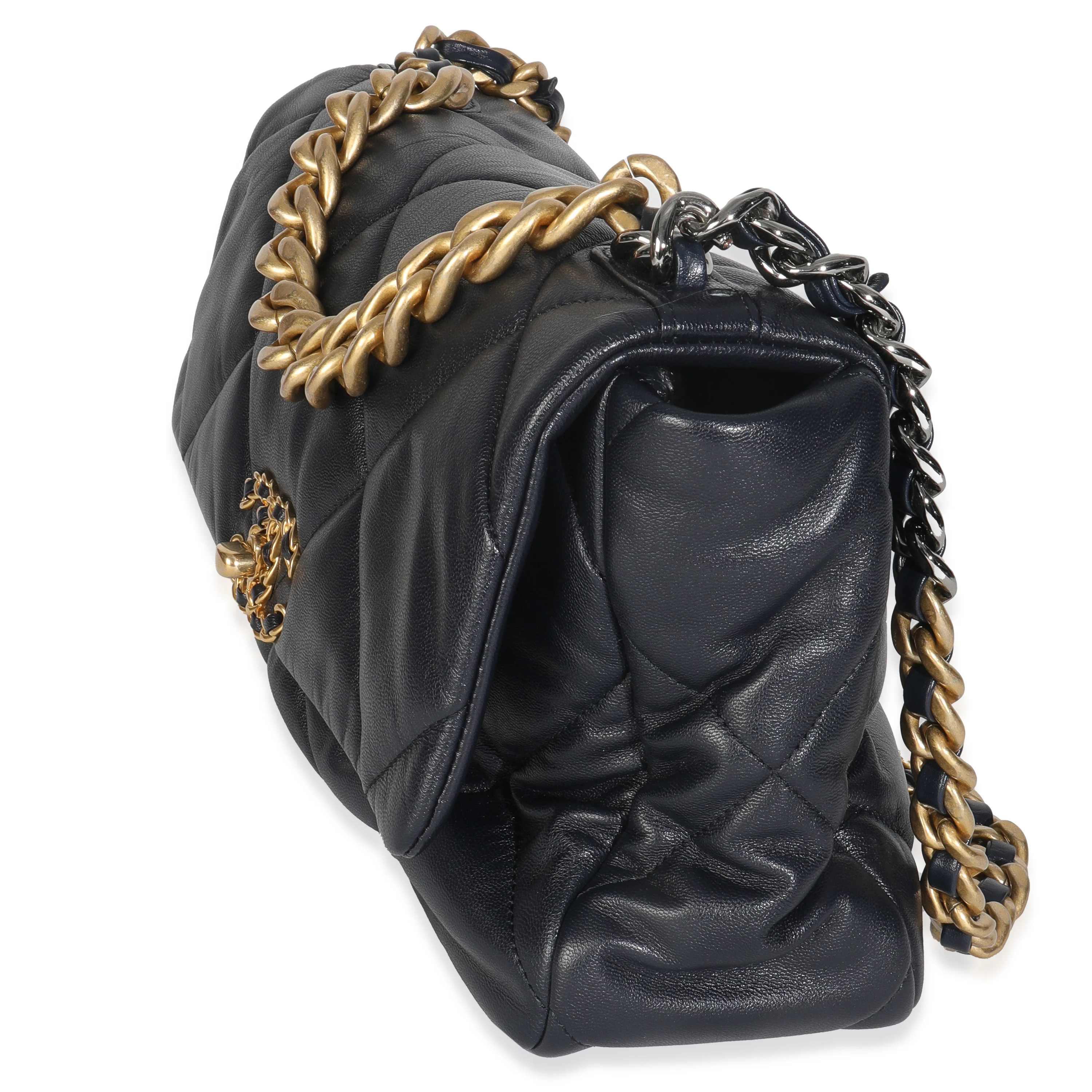 Navy Quilted Shiny Lambskin Medium Chanel 19 Flap Bag - Image 2