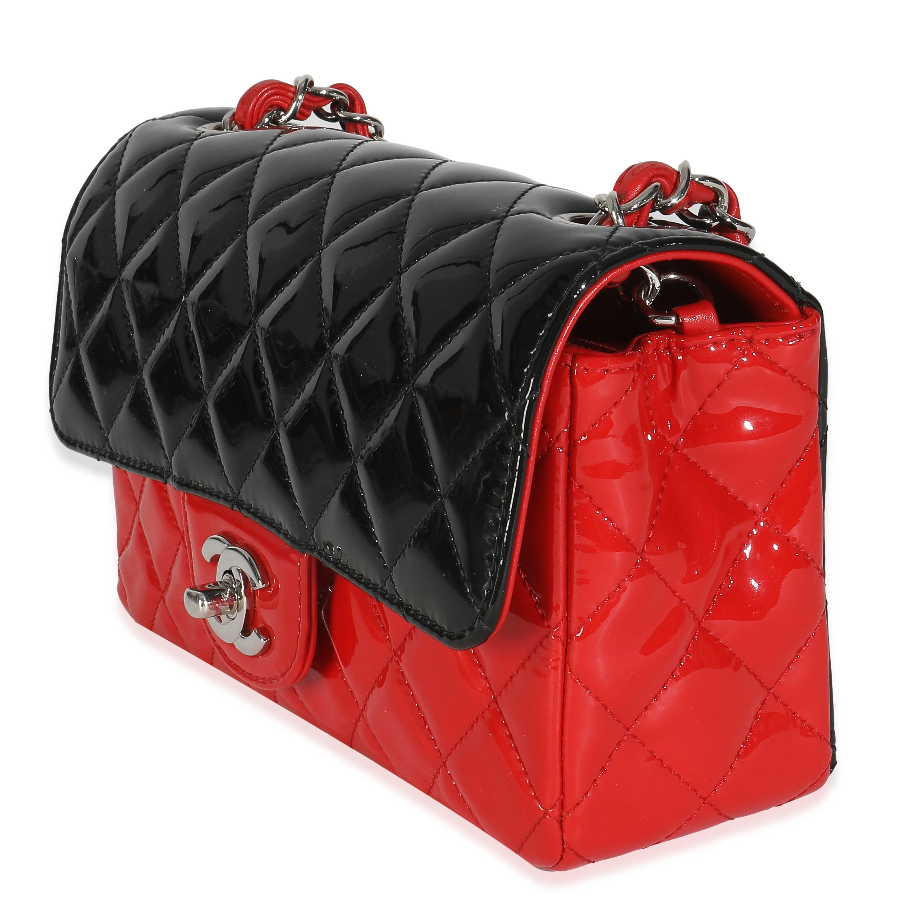 Red Black Quilted Patent Bi-Color Mini Rectangular Flap Bag - Image 2