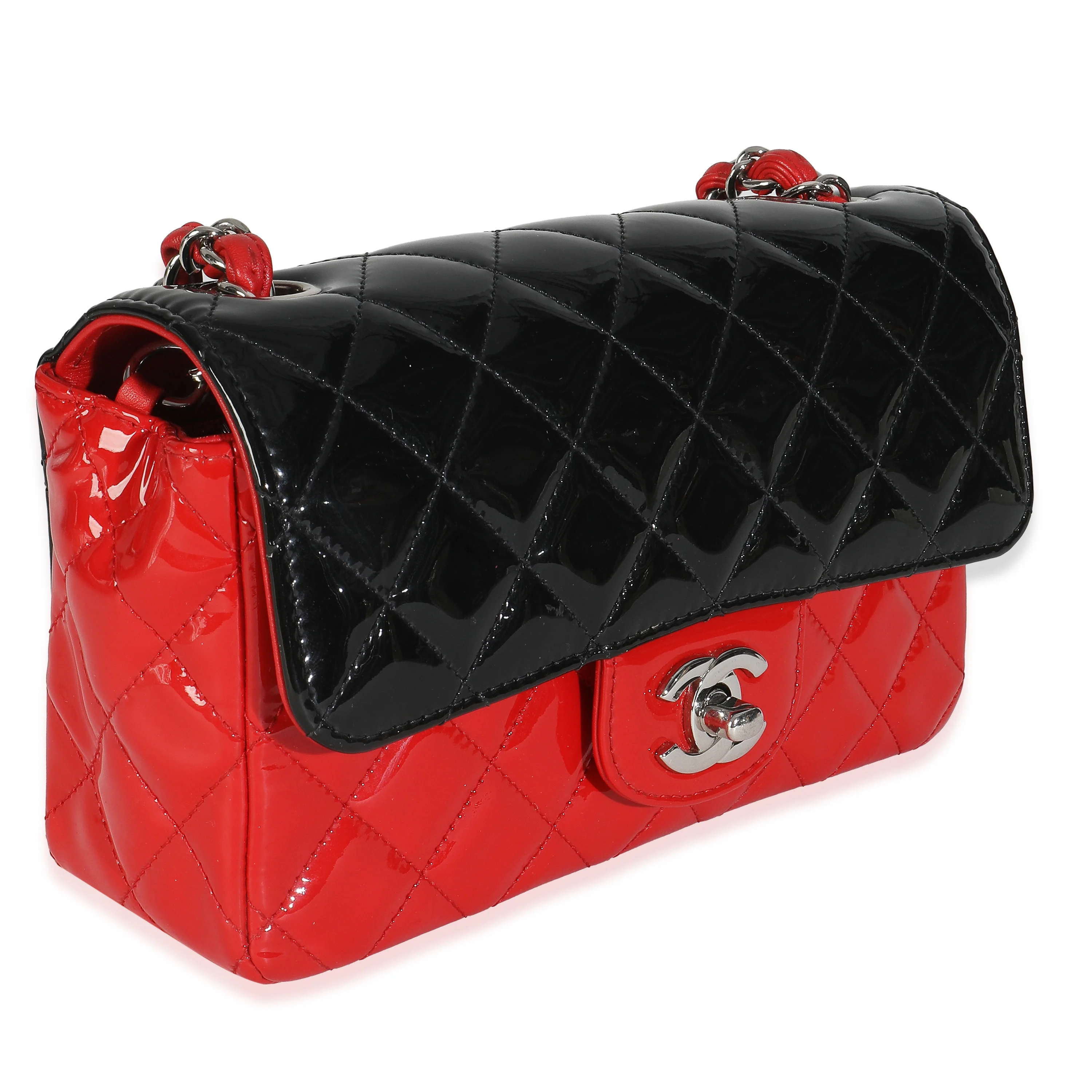 Red Black Quilted Patent Bi-Color Mini Rectangular Flap Bag - Image 3