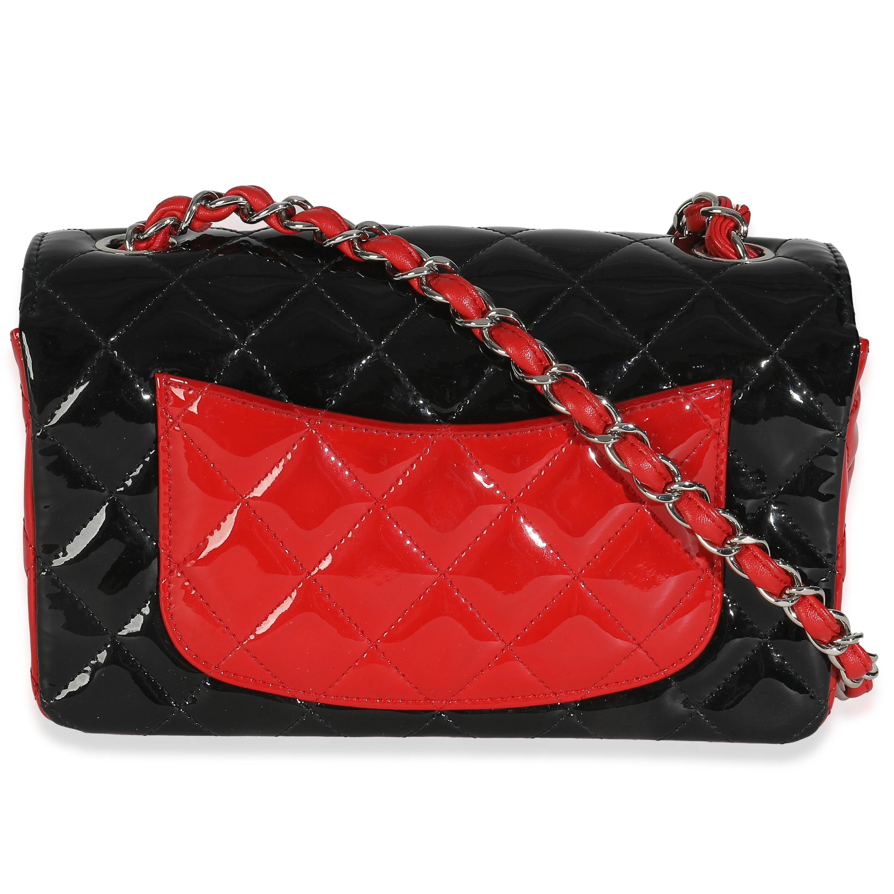 Red Black Quilted Patent Bi-Color Mini Rectangular Flap Bag - Image 4