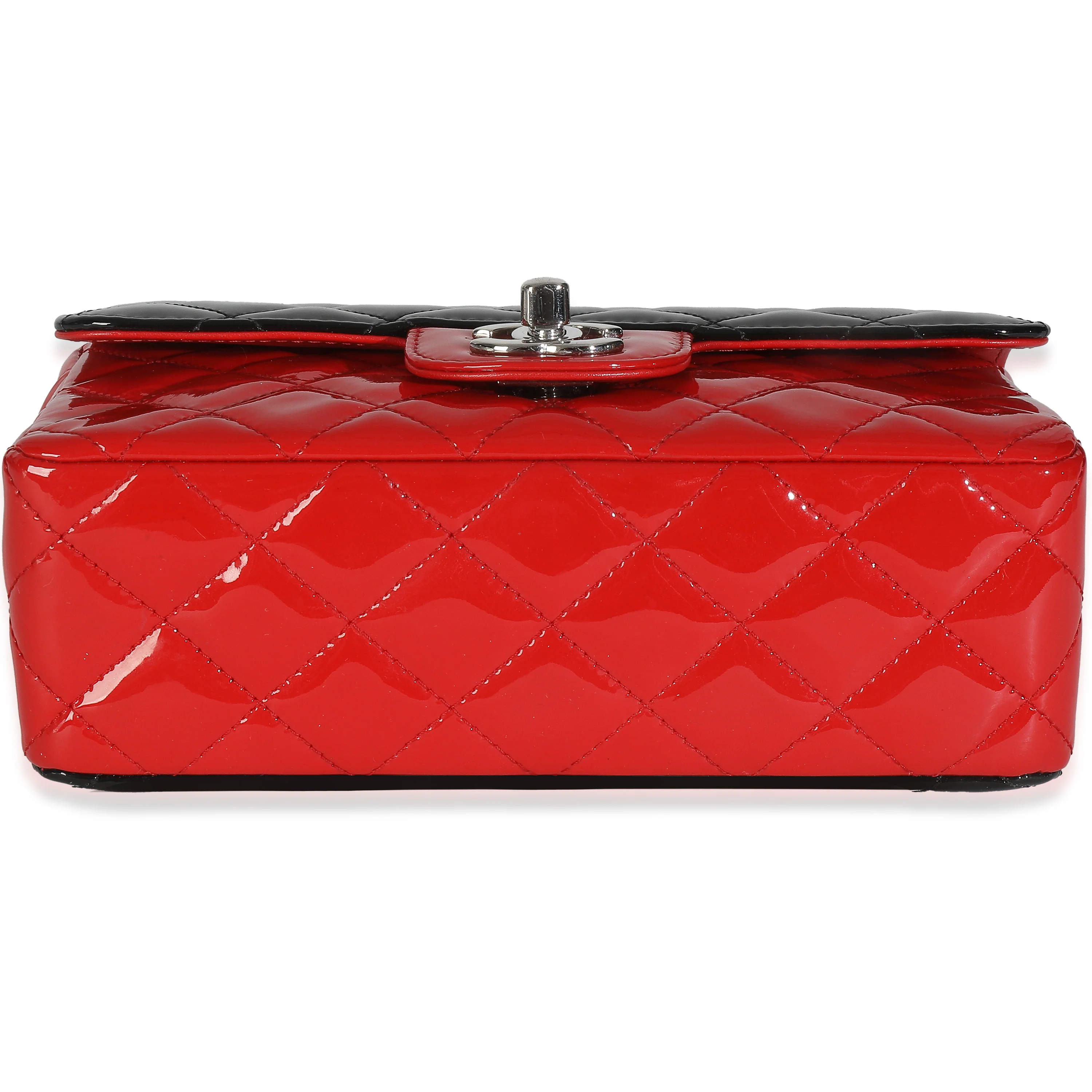 Red Black Quilted Patent Bi-Color Mini Rectangular Flap Bag - Image 5