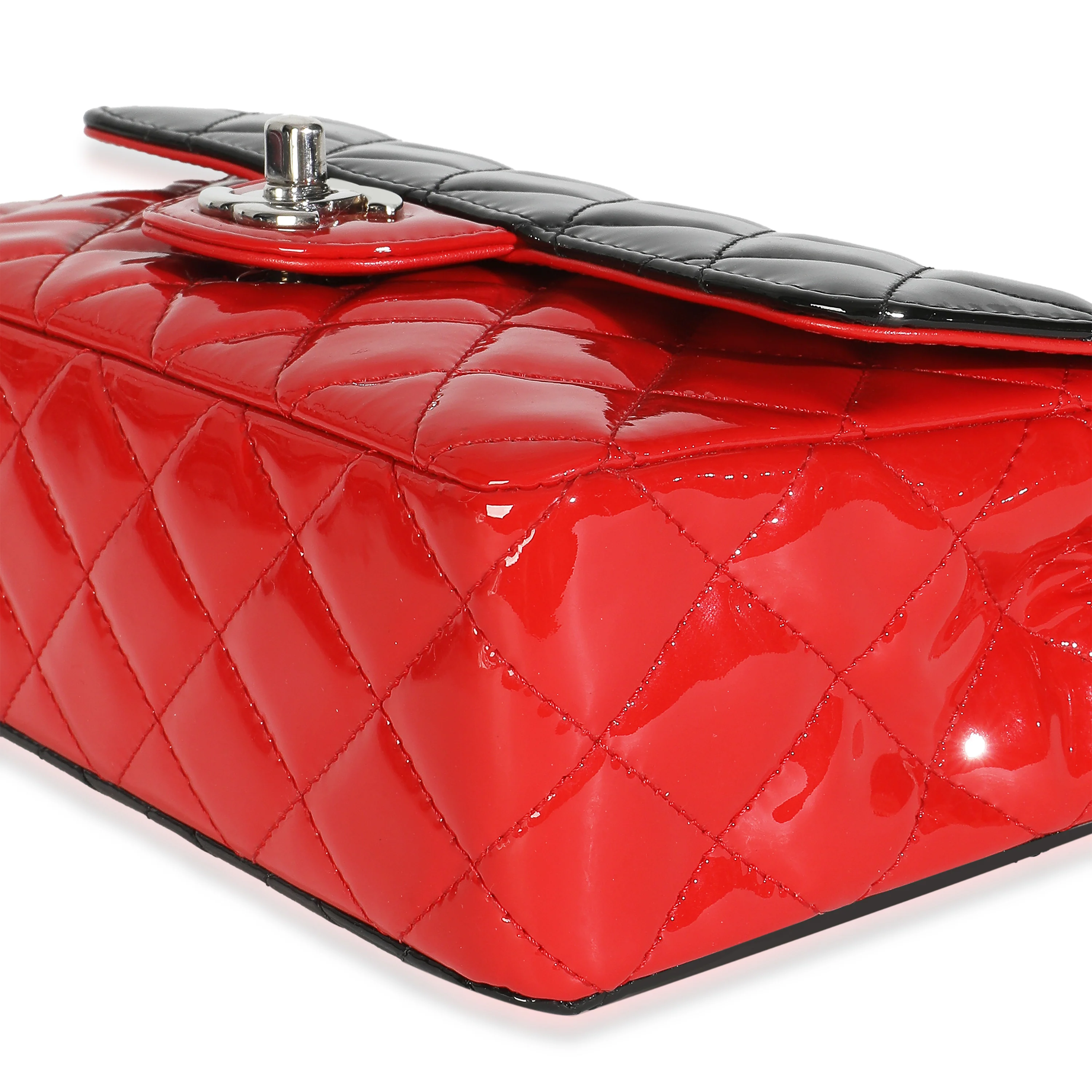 Red Black Quilted Patent Bi-Color Mini Rectangular Flap Bag - Image 6