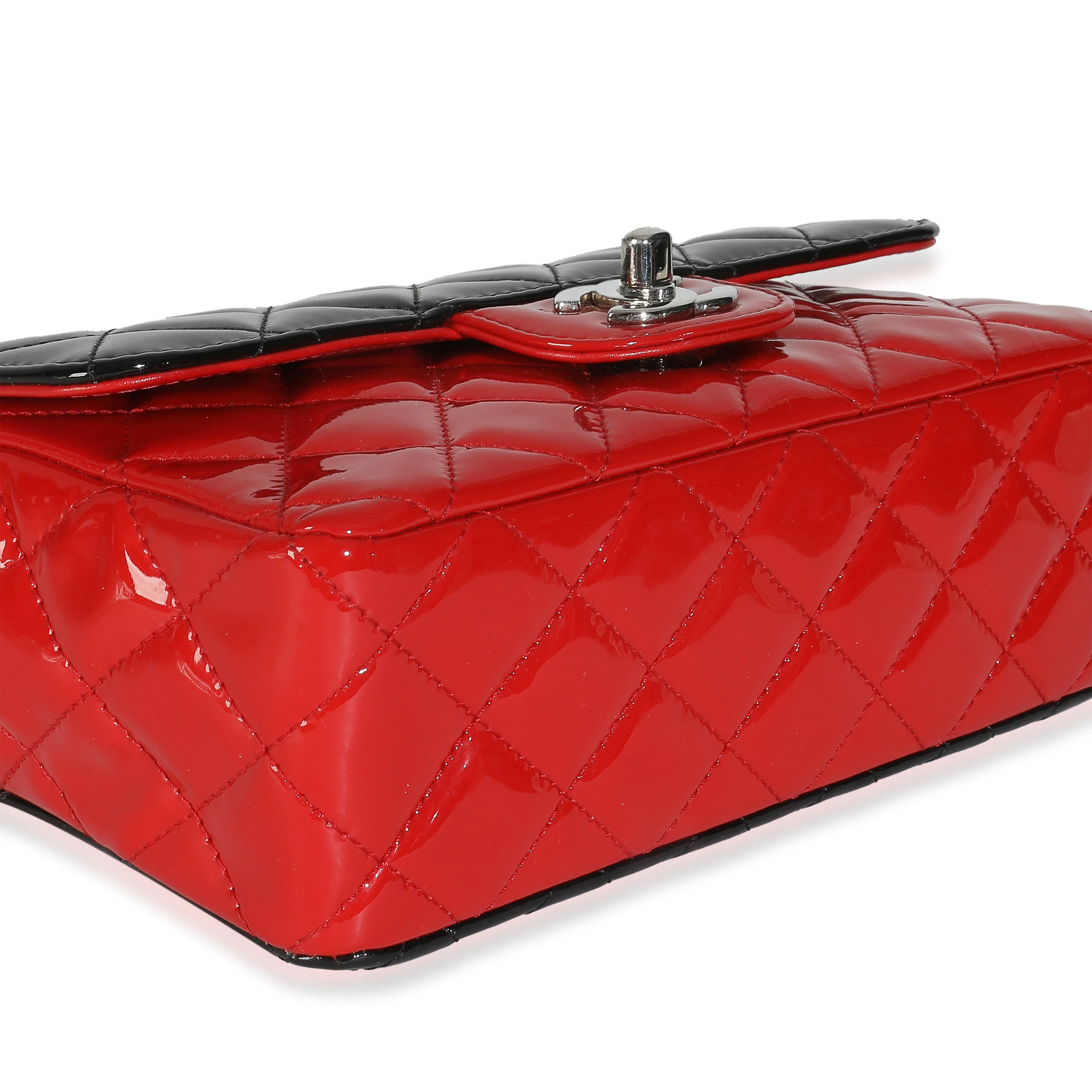 Red Black Quilted Patent Bi-Color Mini Rectangular Flap Bag - Image 7