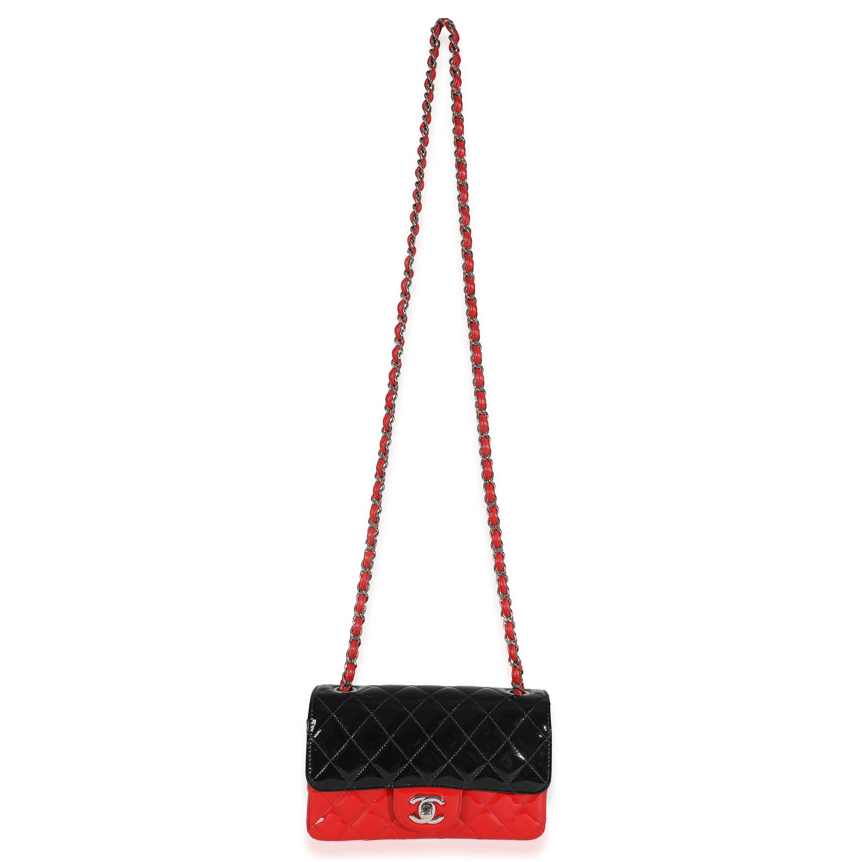 Red Black Quilted Patent Bi-Color Mini Rectangular Flap Bag - Image 8