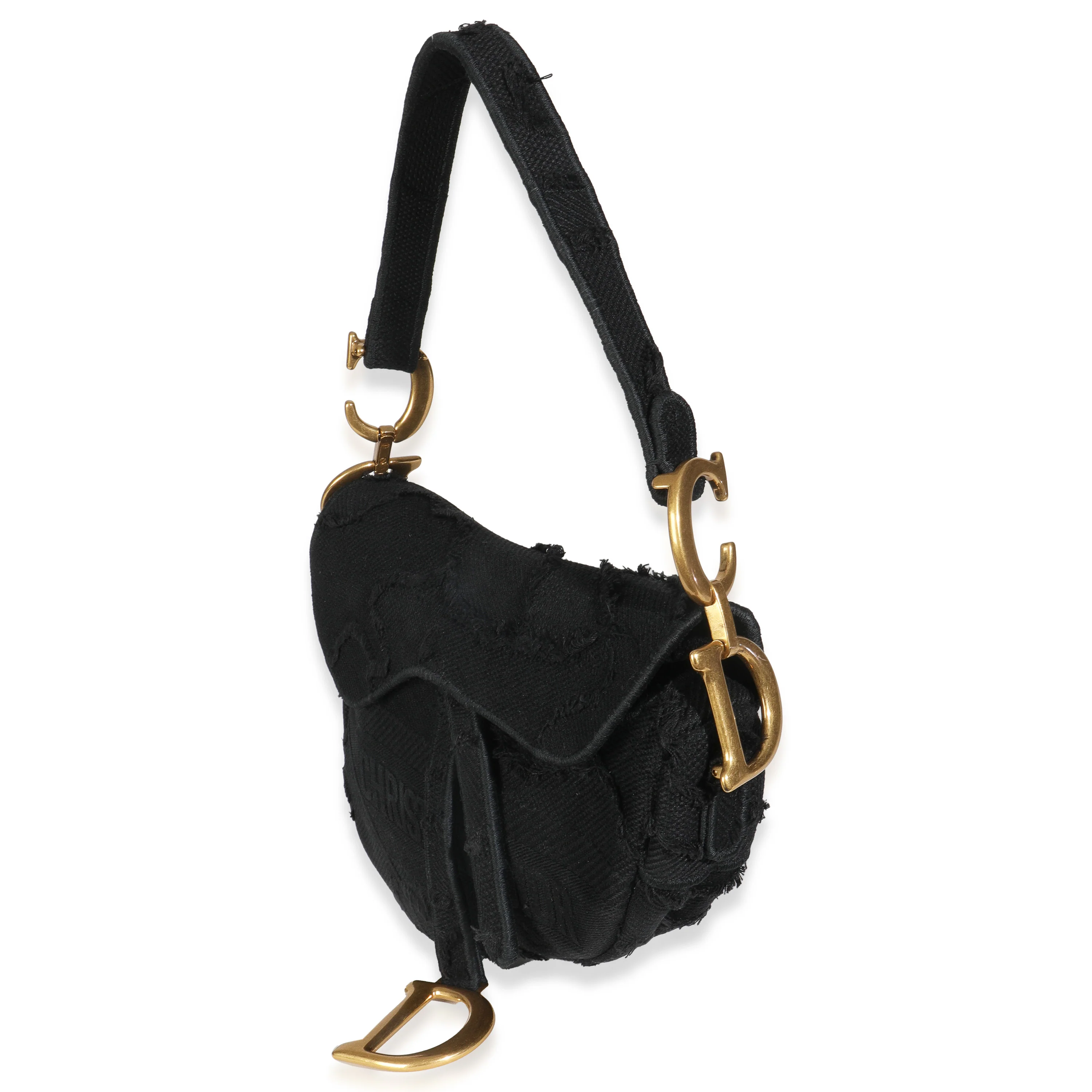 Black Embroidered Camouflage Canvas Medium Saddle Bag - Image 2