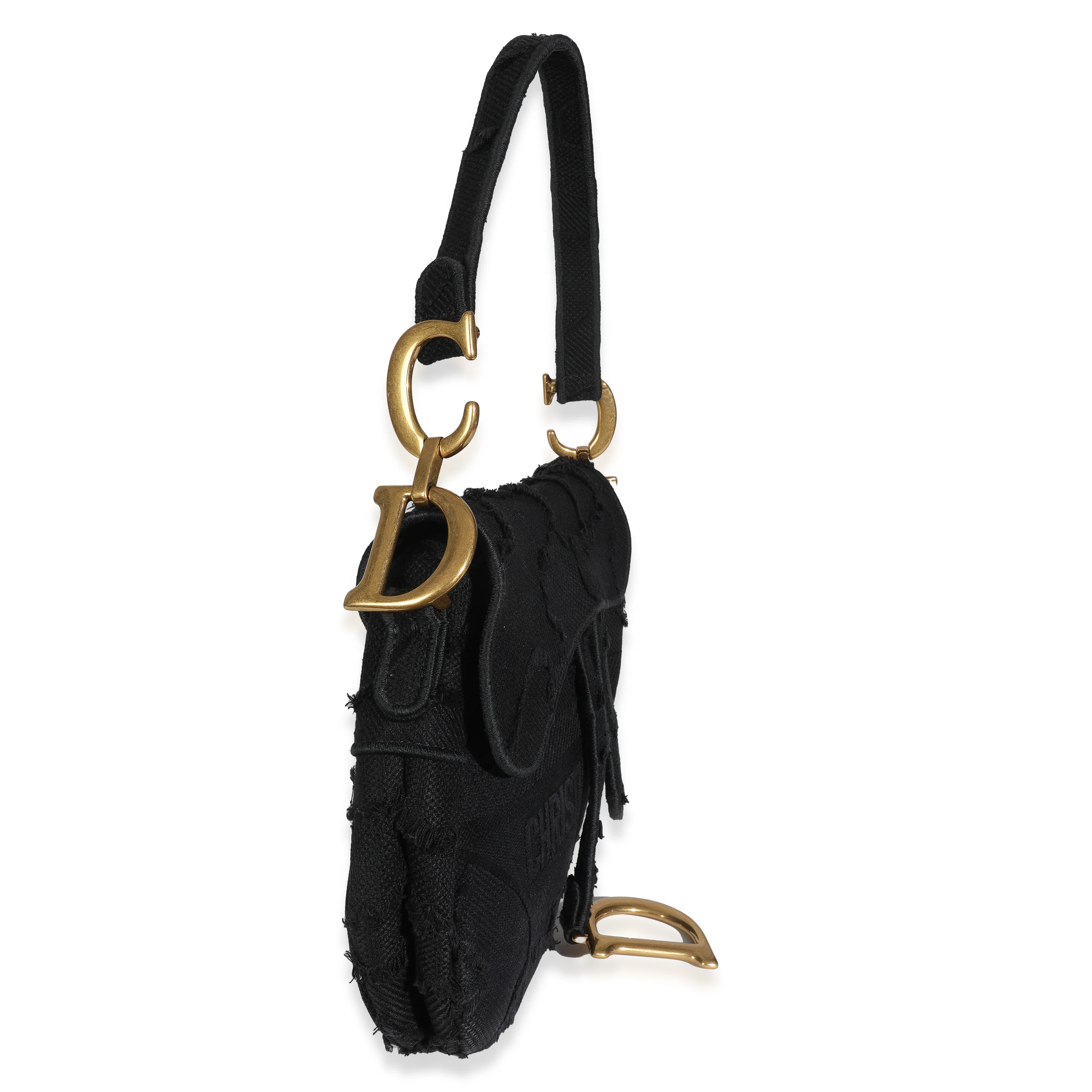 Black Embroidered Camouflage Canvas Medium Saddle Bag - Image 3