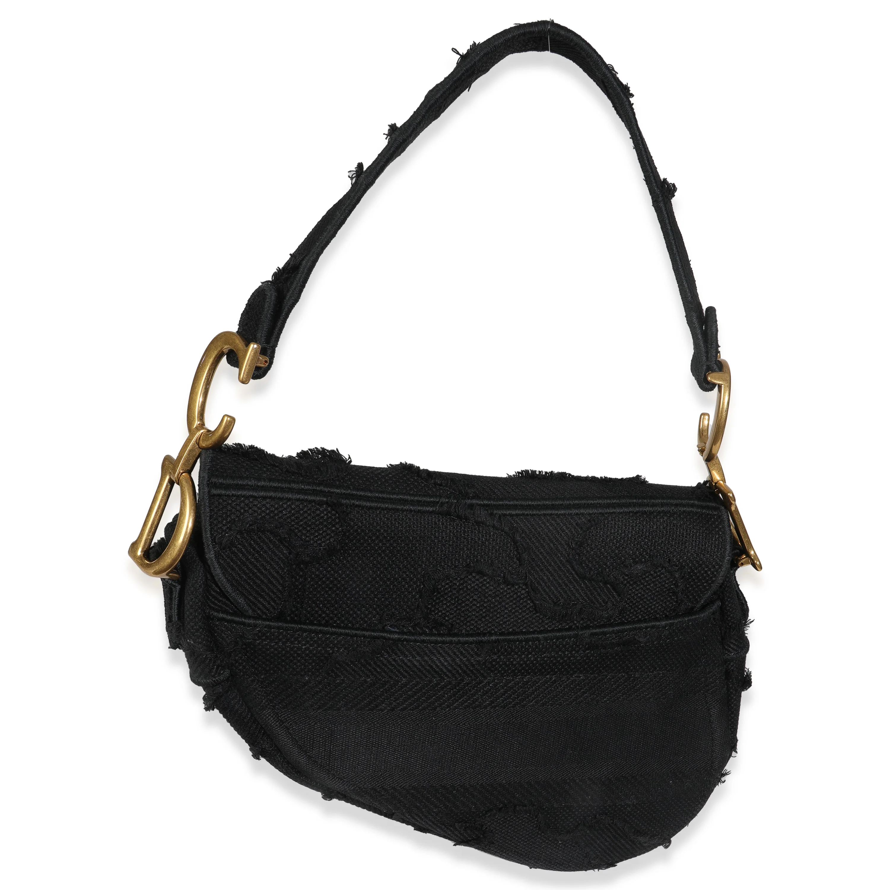 Black Embroidered Camouflage Canvas Medium Saddle Bag - Image 4