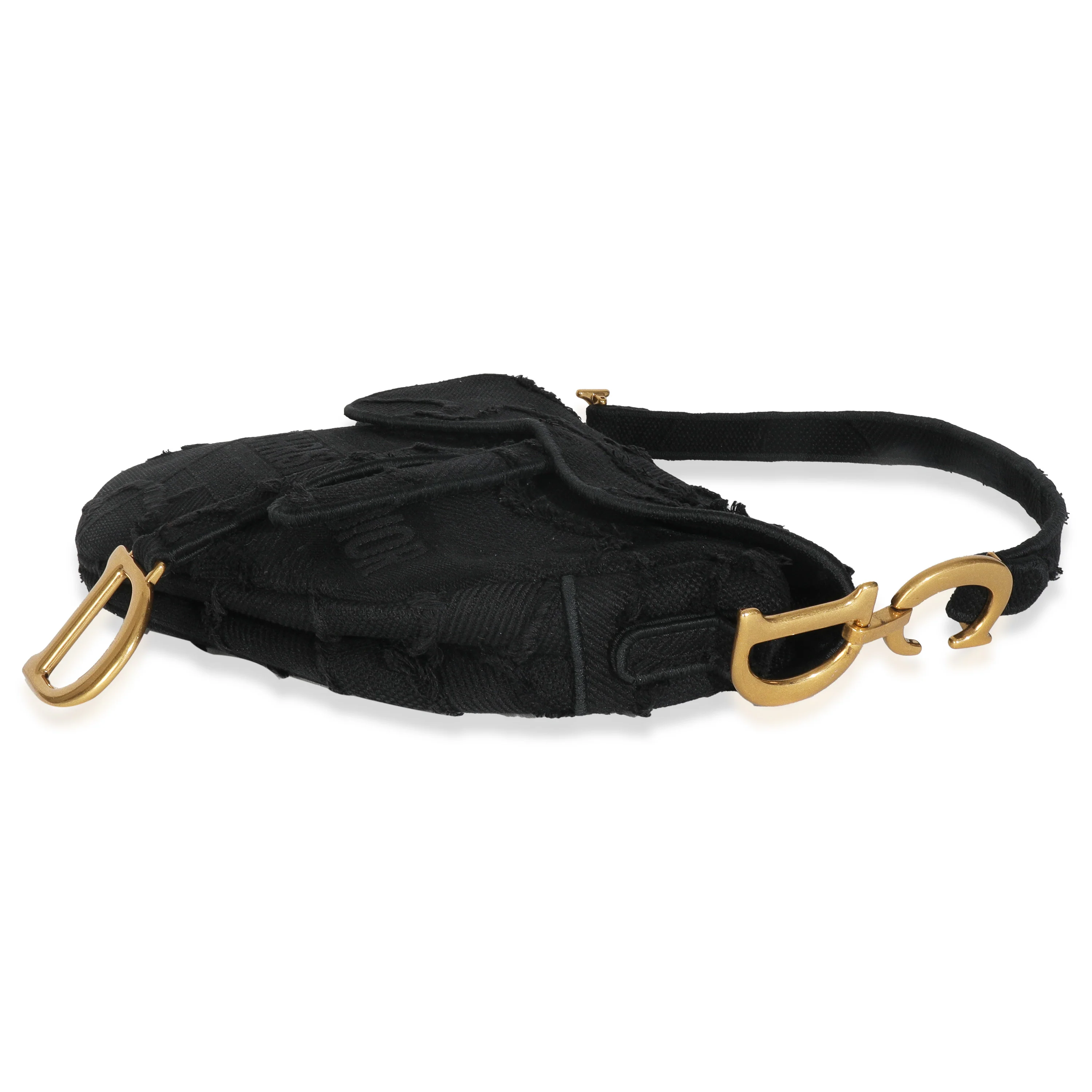 Black Embroidered Camouflage Canvas Medium Saddle Bag - Image 6