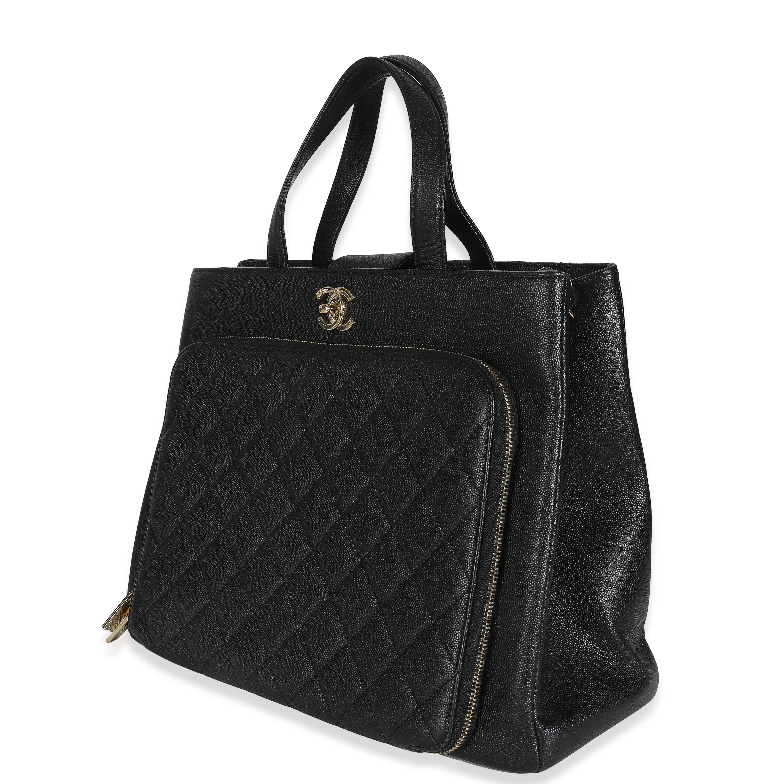 Black Quilted Caviar Medium Business Affinity Tote - Image 2